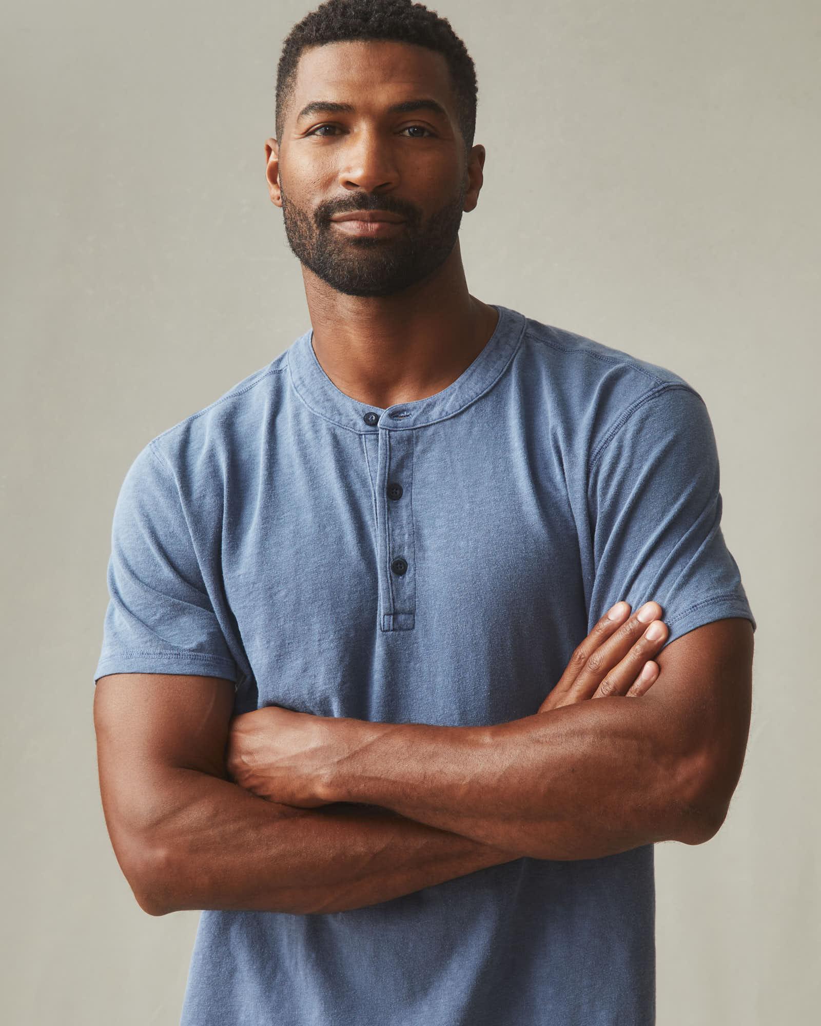 Men's Broken-In Premium Slub Henley Tee - Washed Denim Product Image