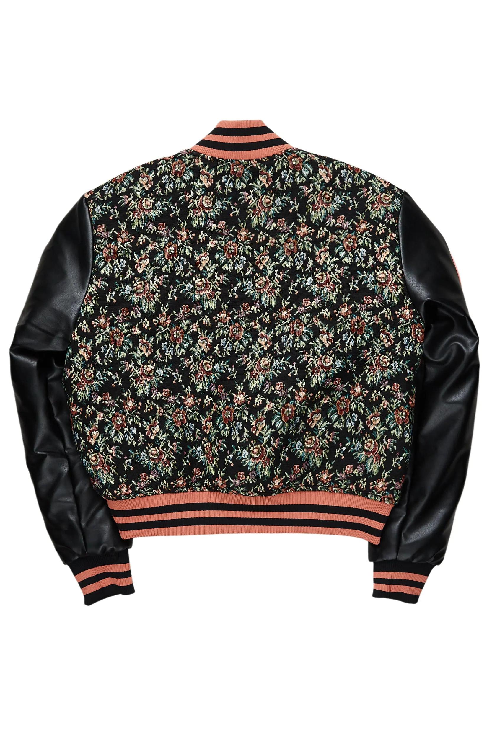 Lakiela Black Oversized Tapestry Varsity Jacket Female Product Image
