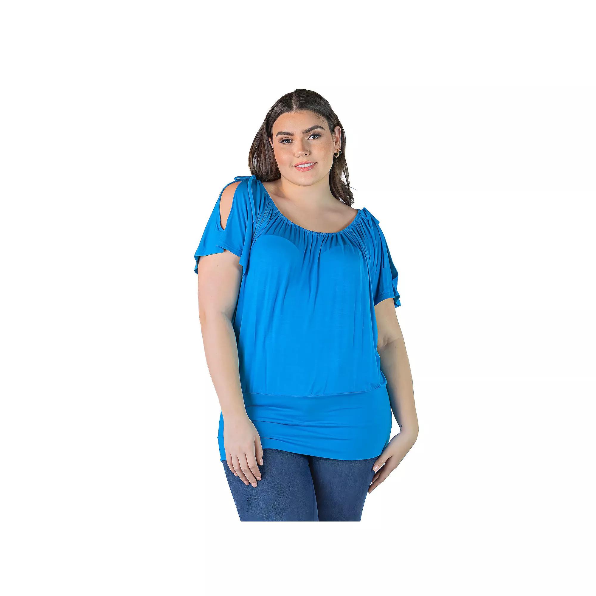 Plus Size 24seven Comfort Apparel Short Sleeve Split Shoulder Top, Women's, Size: 3XL, Turquiose Product Image