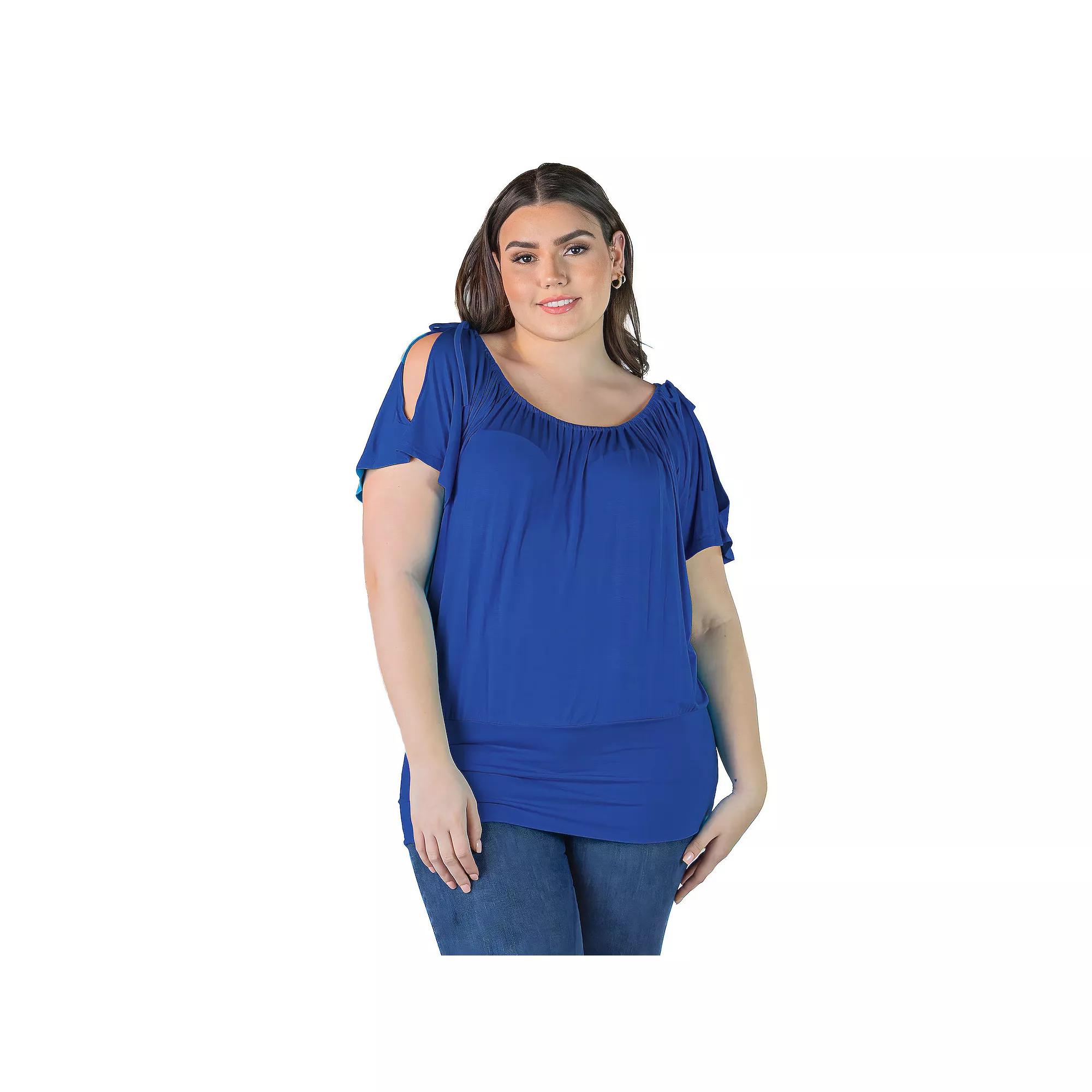 Plus Size 24seven Comfort Apparel Short Sleeve Split Shoulder Top, Women's, Size: 3XL, Turquiose Product Image