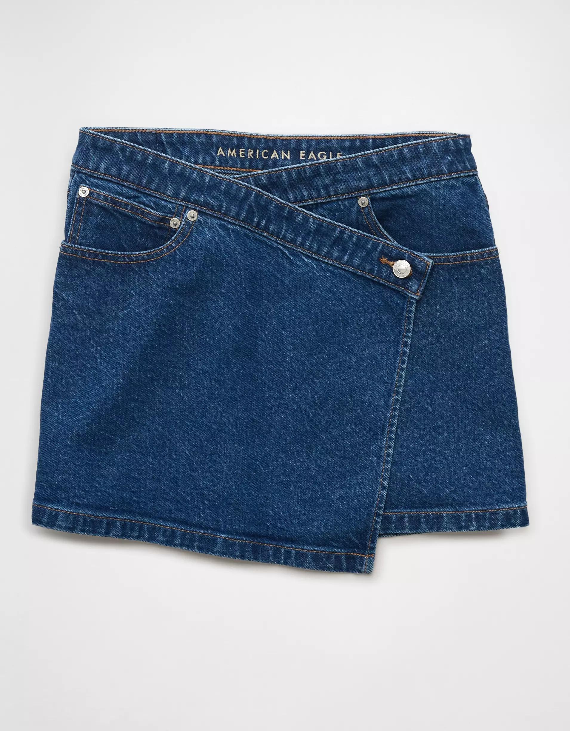 AE Stretch Crossover Denim Mini Skirt Product Image
