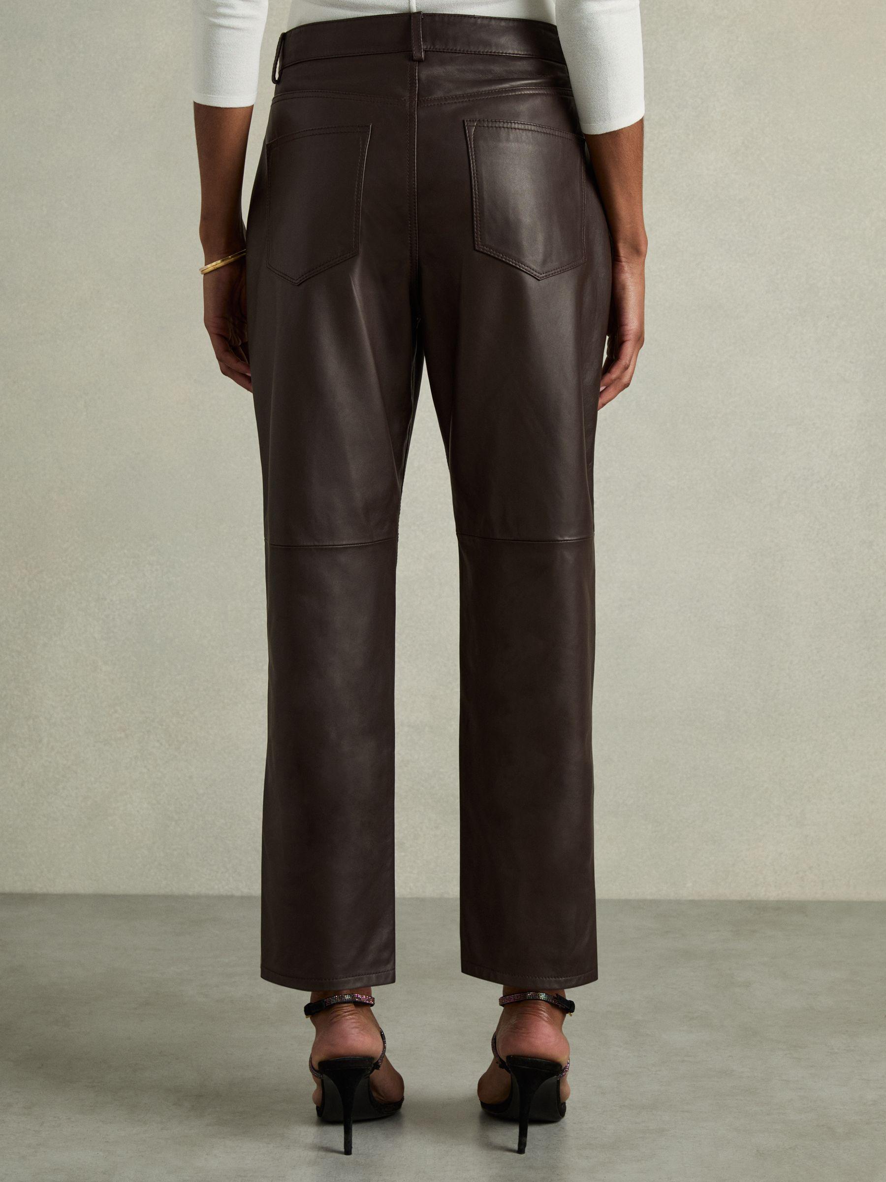 Petite Leather Slim-Leg Trousers in Chocolate Product Image
