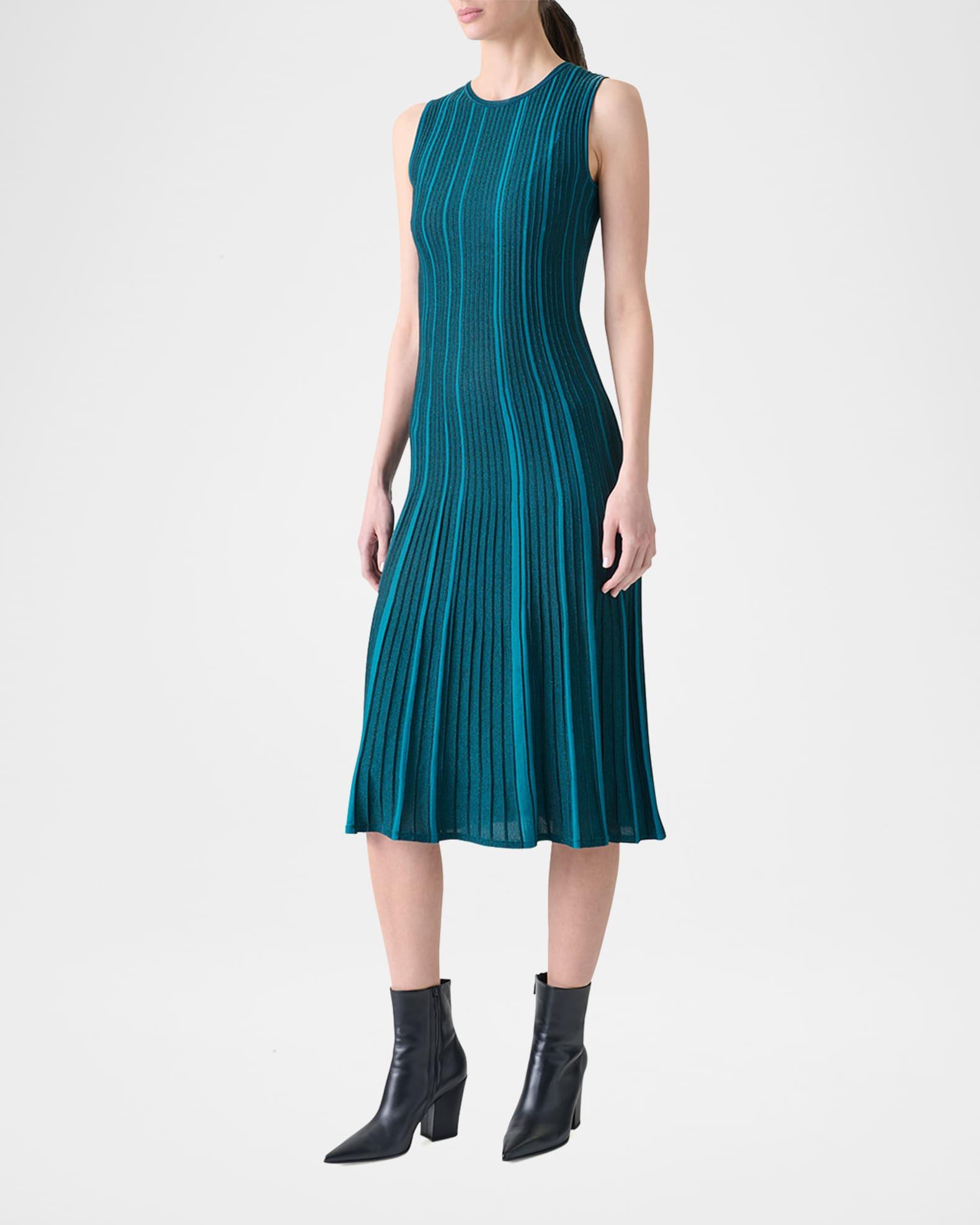 Metallic Silk Rib-Knit Midi Dress Product Image