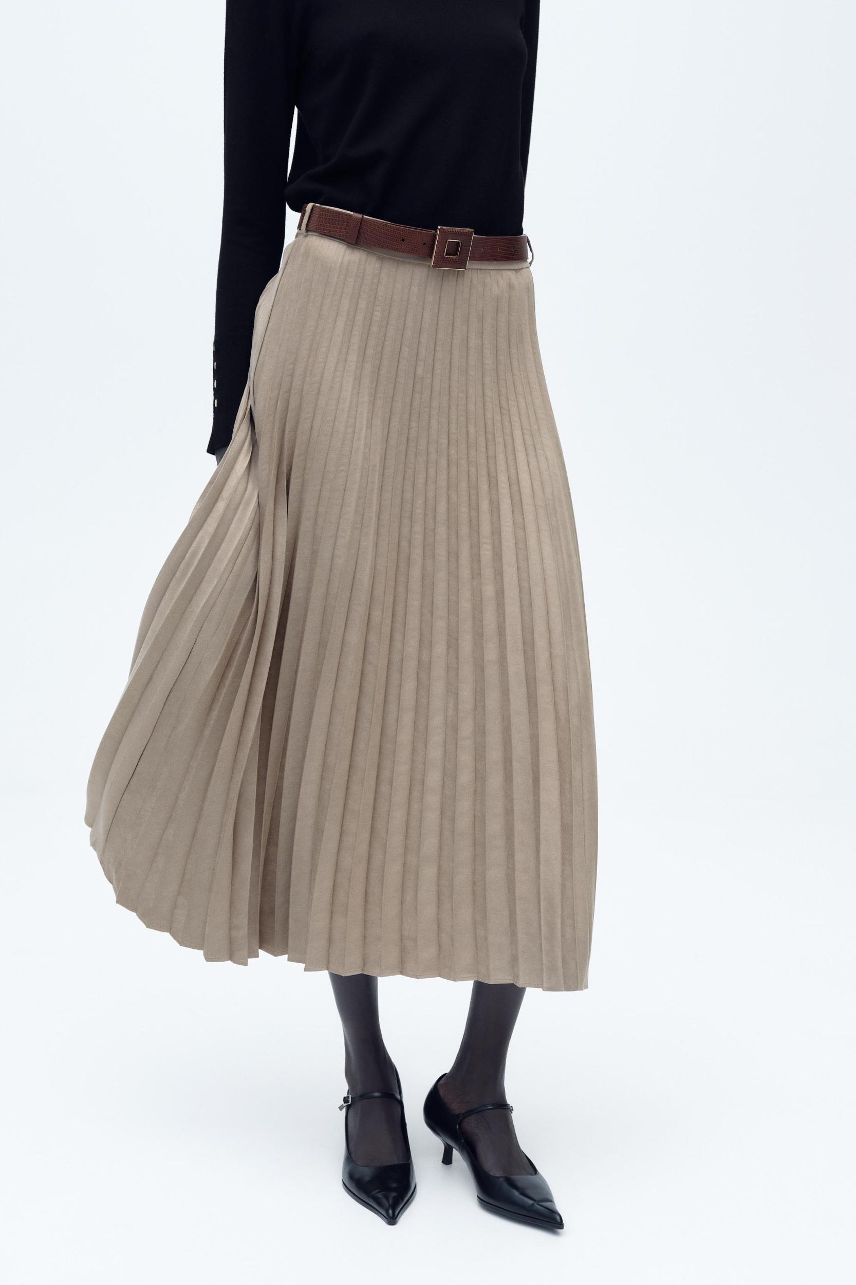 BELTED FAUX SUEDE MIDI SKIRT Product Image