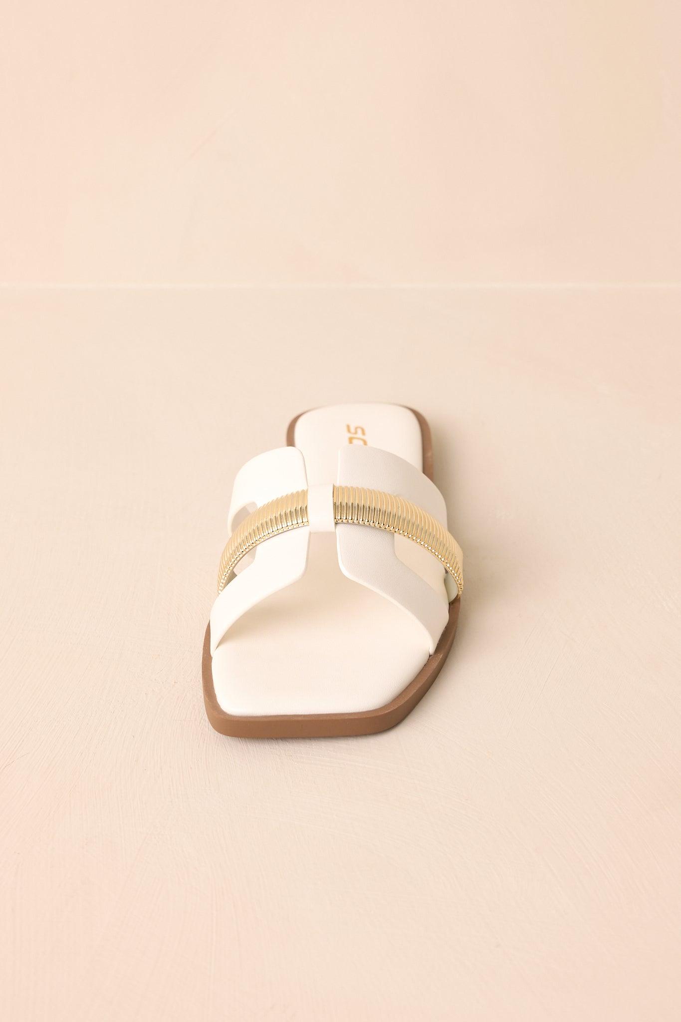 Starting The Day White Cut-Out Flat Slide Sandals Product Image