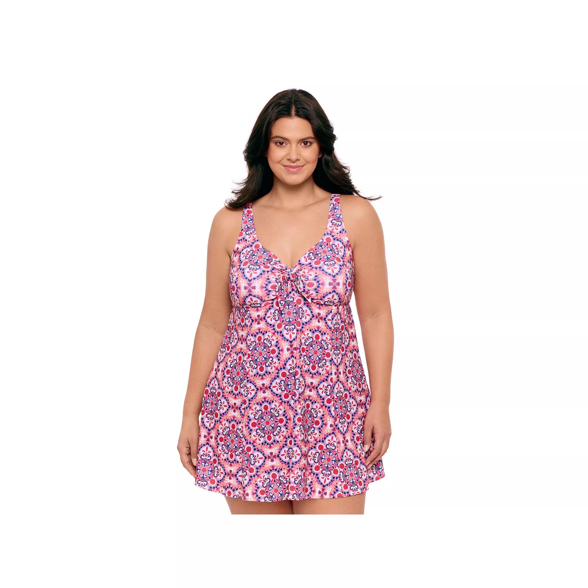 Plus Size Bal Harbour Bow Front Swimdress, Women's, Size: 18 W, Tile Trouble Product Image