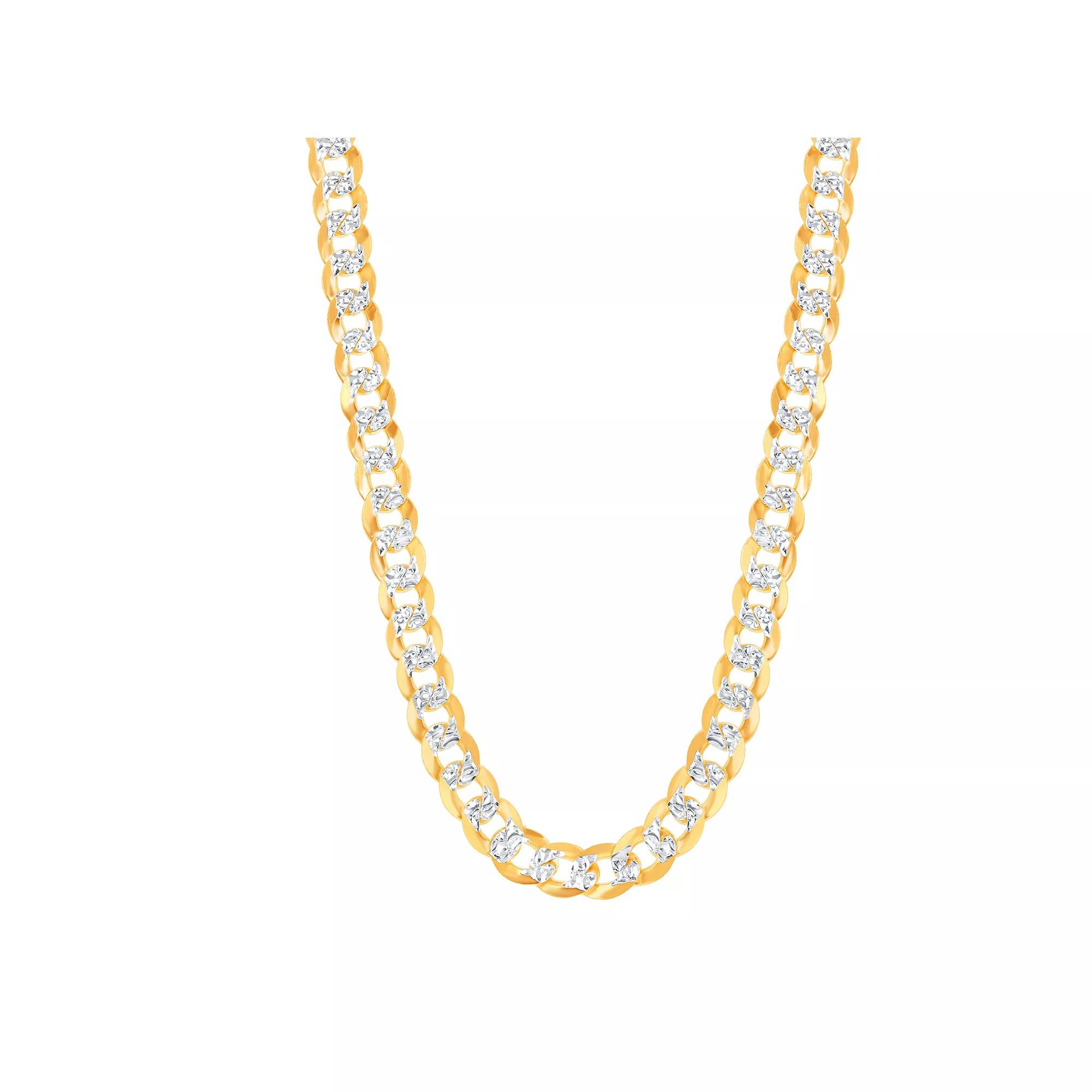 Men's Sterling Silver 7.3mm Flat Pave Cuban Chain Necklace, Size: 20", 14k Gold Plated Product Image