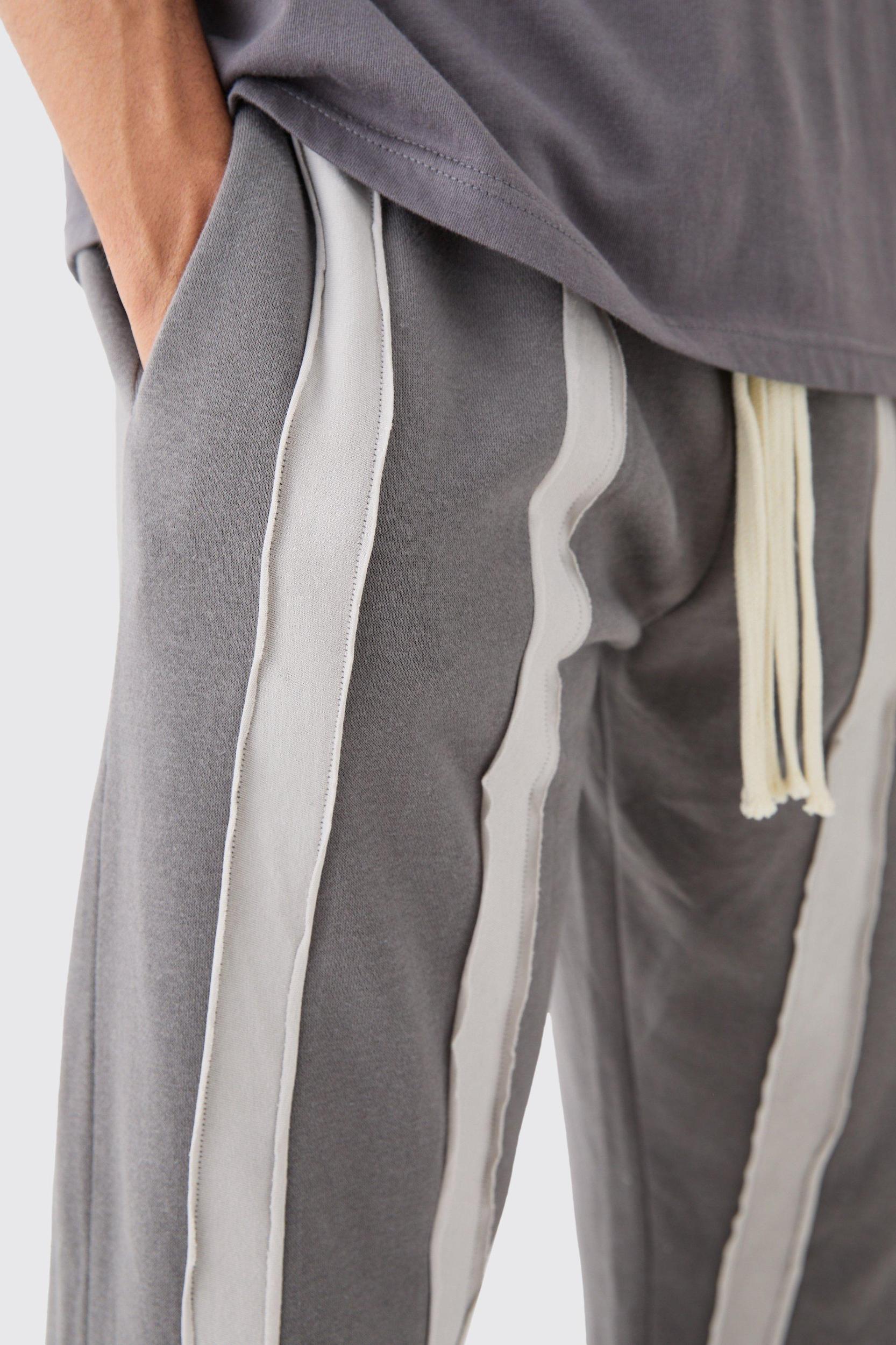 Relaxed Cut & Sew Stripe Raw Edge Sweatpants | boohooMAN USA Product Image