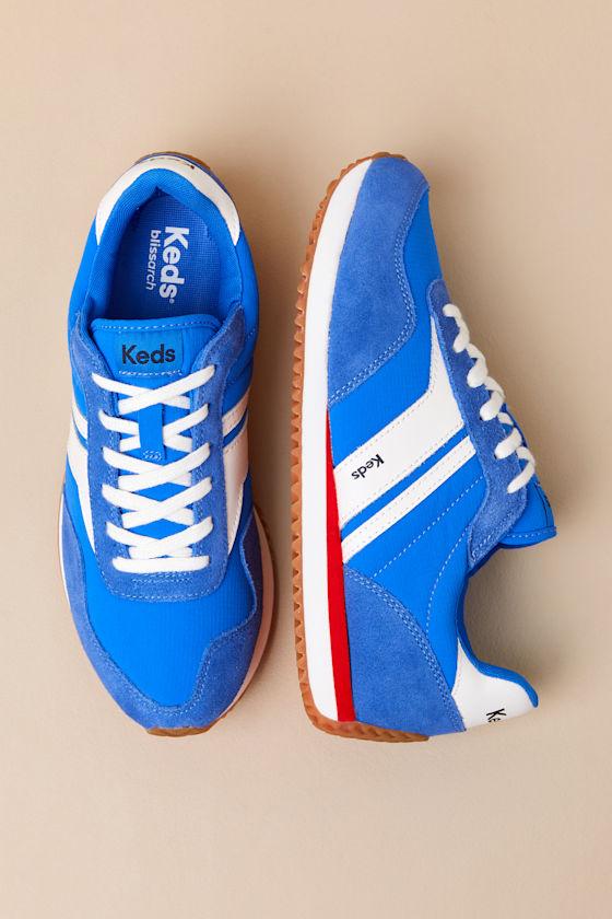 Rena Blue Color Block Suede Leather Lace-Up Sneakers Product Image