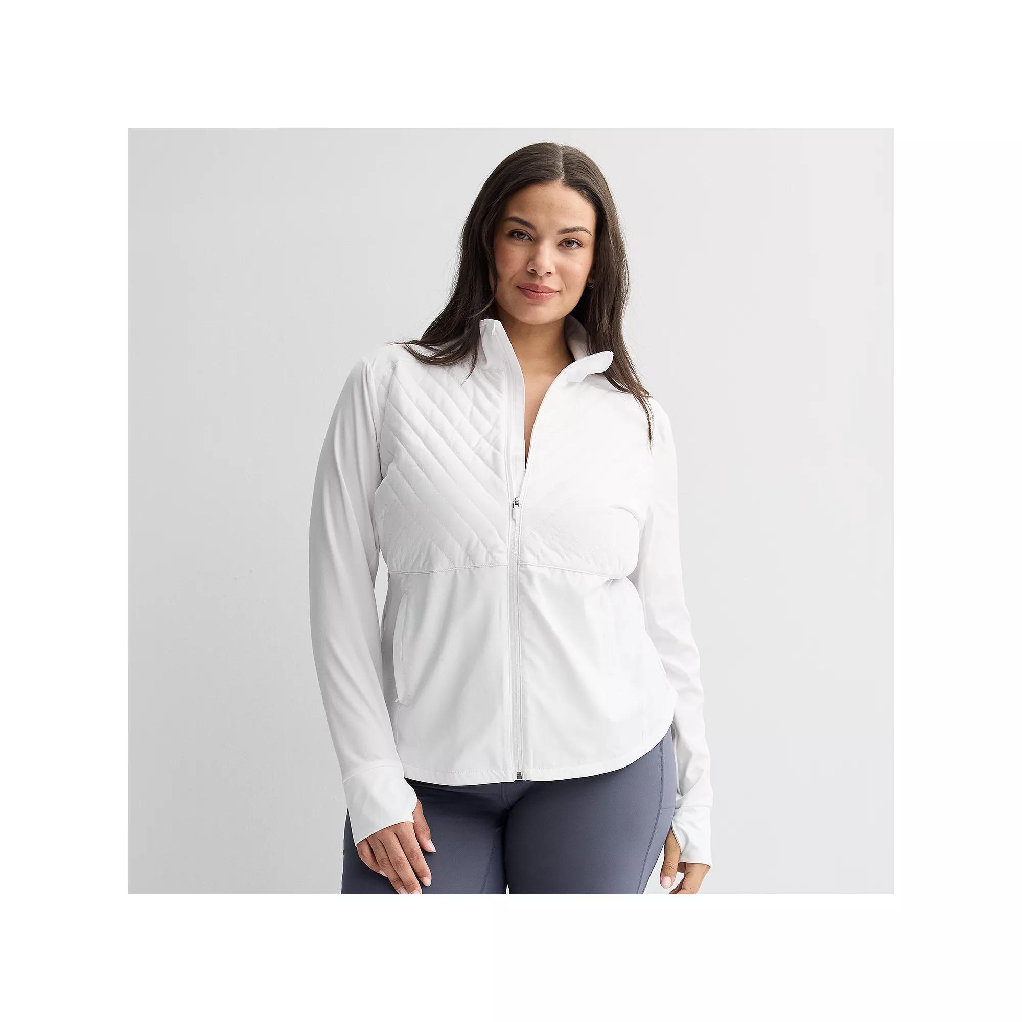 Plus Size Tek Gear® Woven Mixed Media Zip Front Jacket, Women's, Size: 3XL, Modern White Product Image