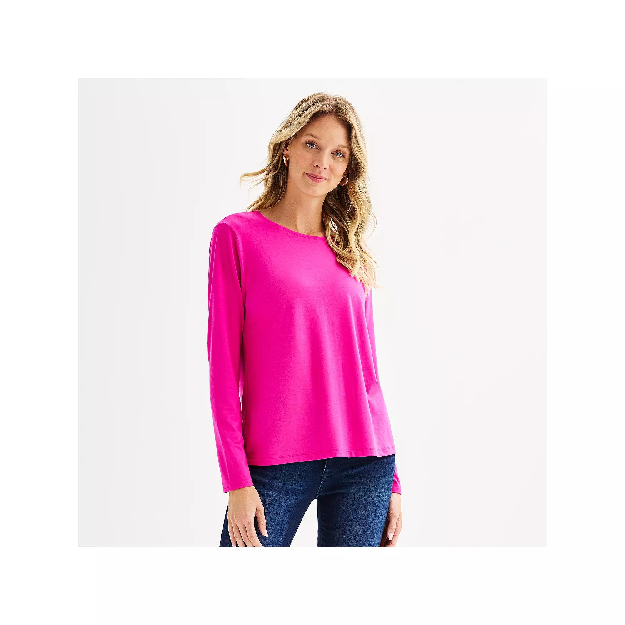 Women's Nine West Essential Long Sleeve Crewneck Shirt, Size: XXL, Gerbera Fuschia Product Image