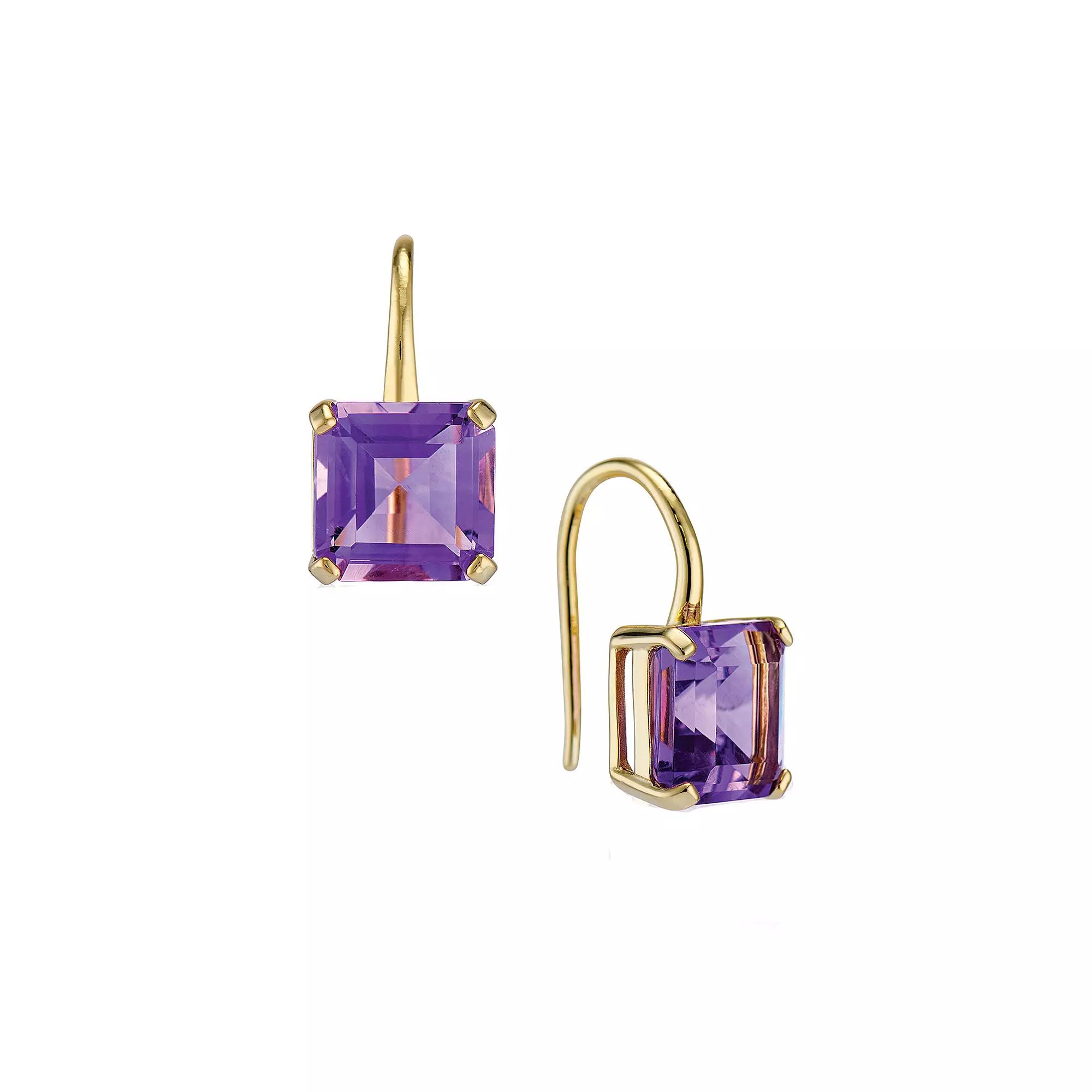 House of Frosted 14K Gold Plated Large Amethyst Drop Earrings, Women's, Gold Tone Product Image