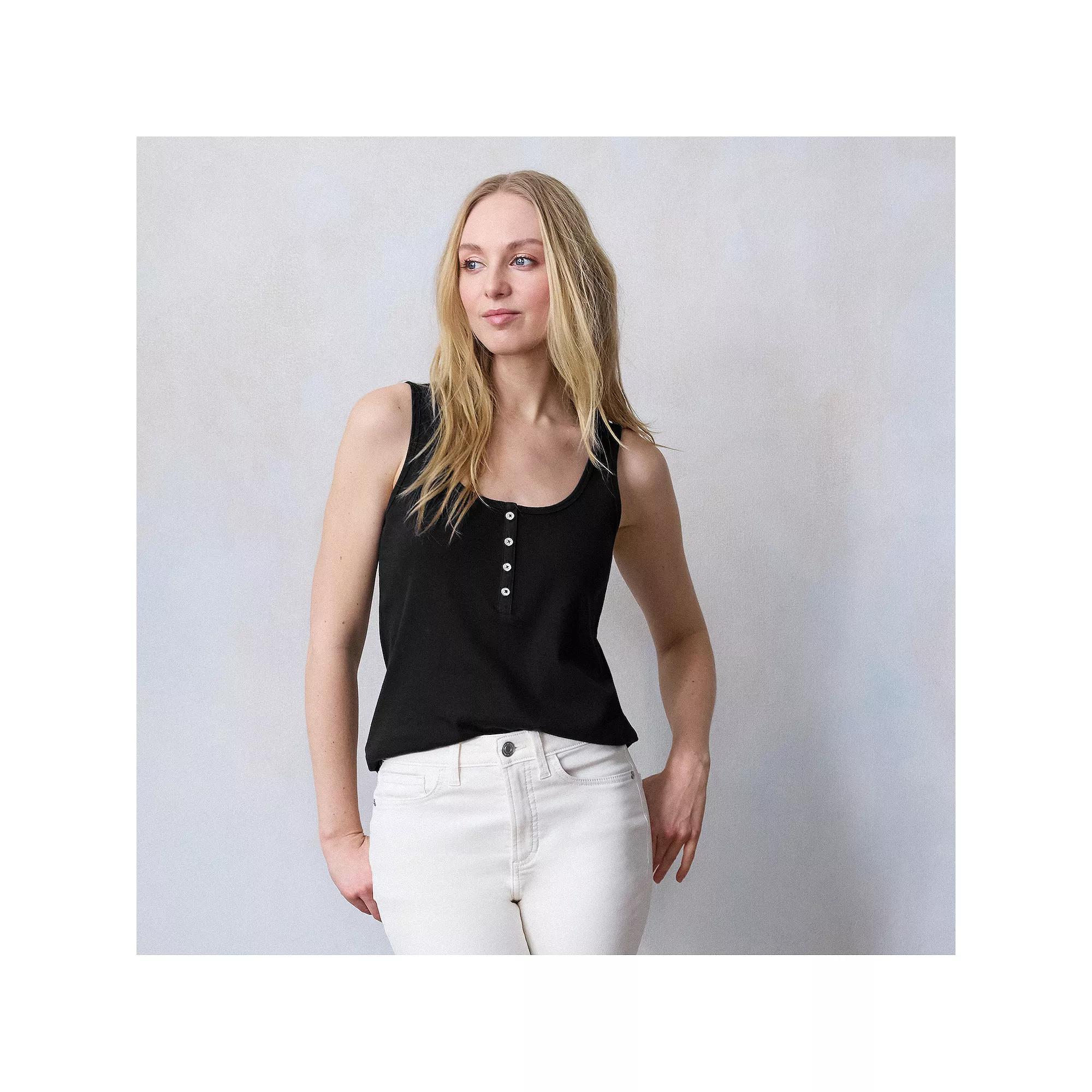 Petite LC Lauren Conrad Henley Tank Top, Women's, Size: XXL Petite, Purple Silk Product Image