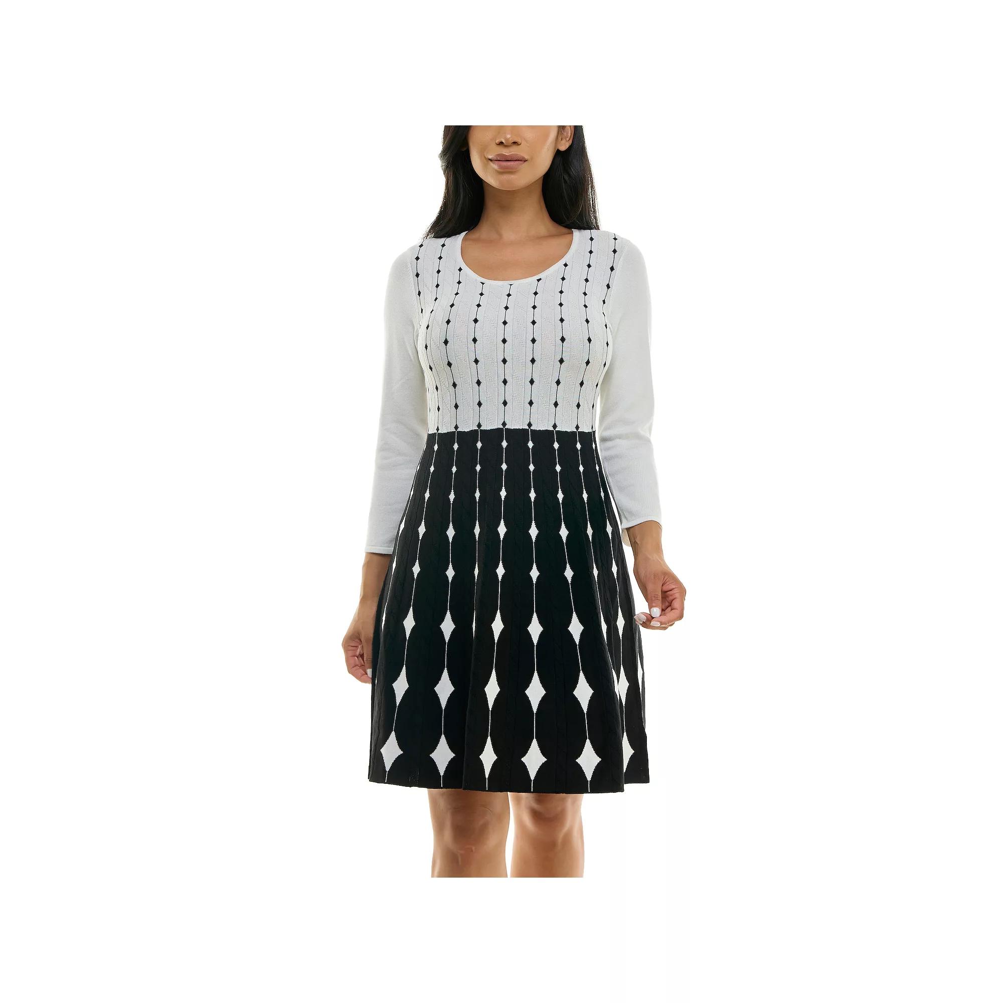 Women's Nina Leonard Fit & Flare Sweater Dress, Size: Medium, Black Product Image