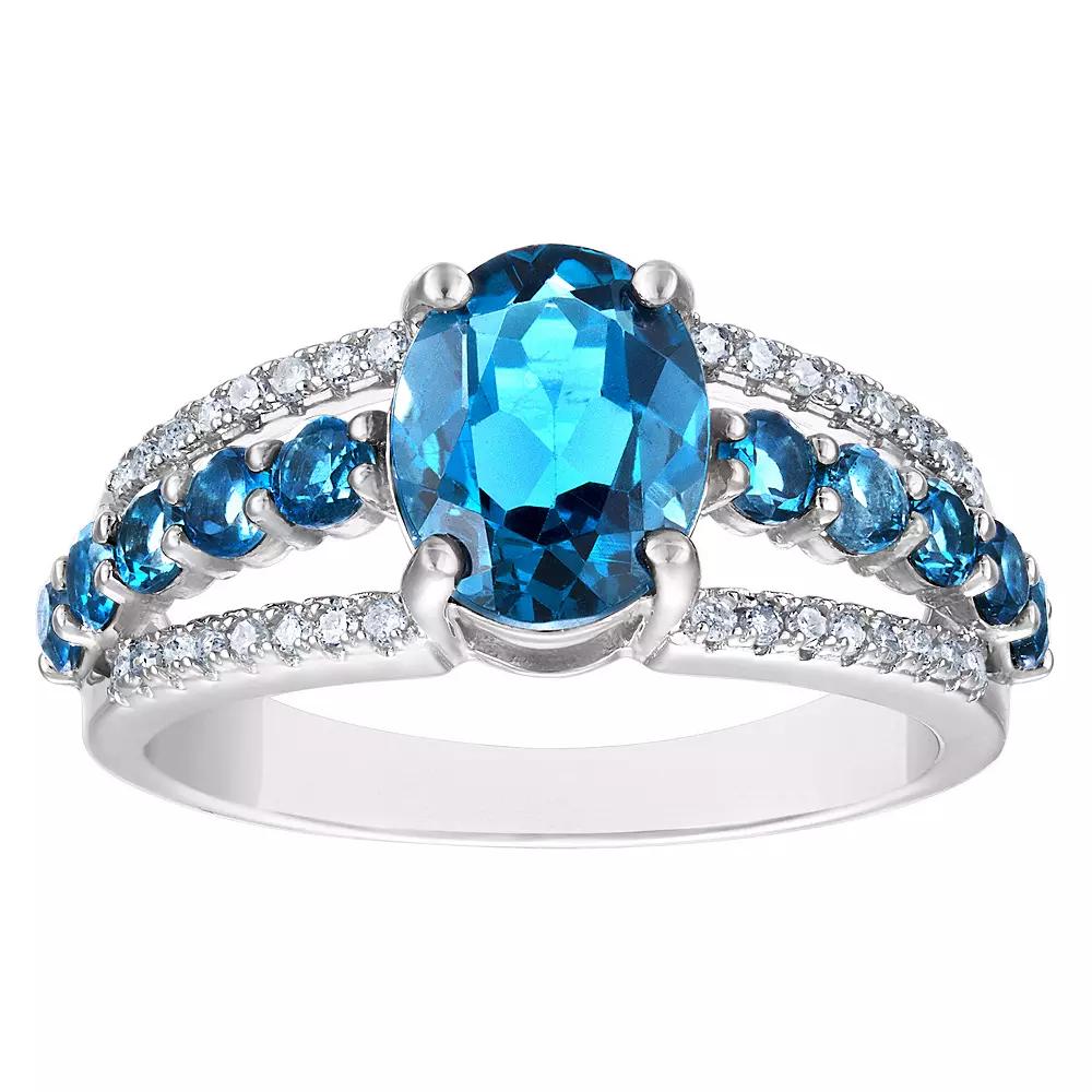 Tiara Sterling Silver 1/6 Carat T.W. Diamond & London Blue Topaz Ring, Women's,  Product Image