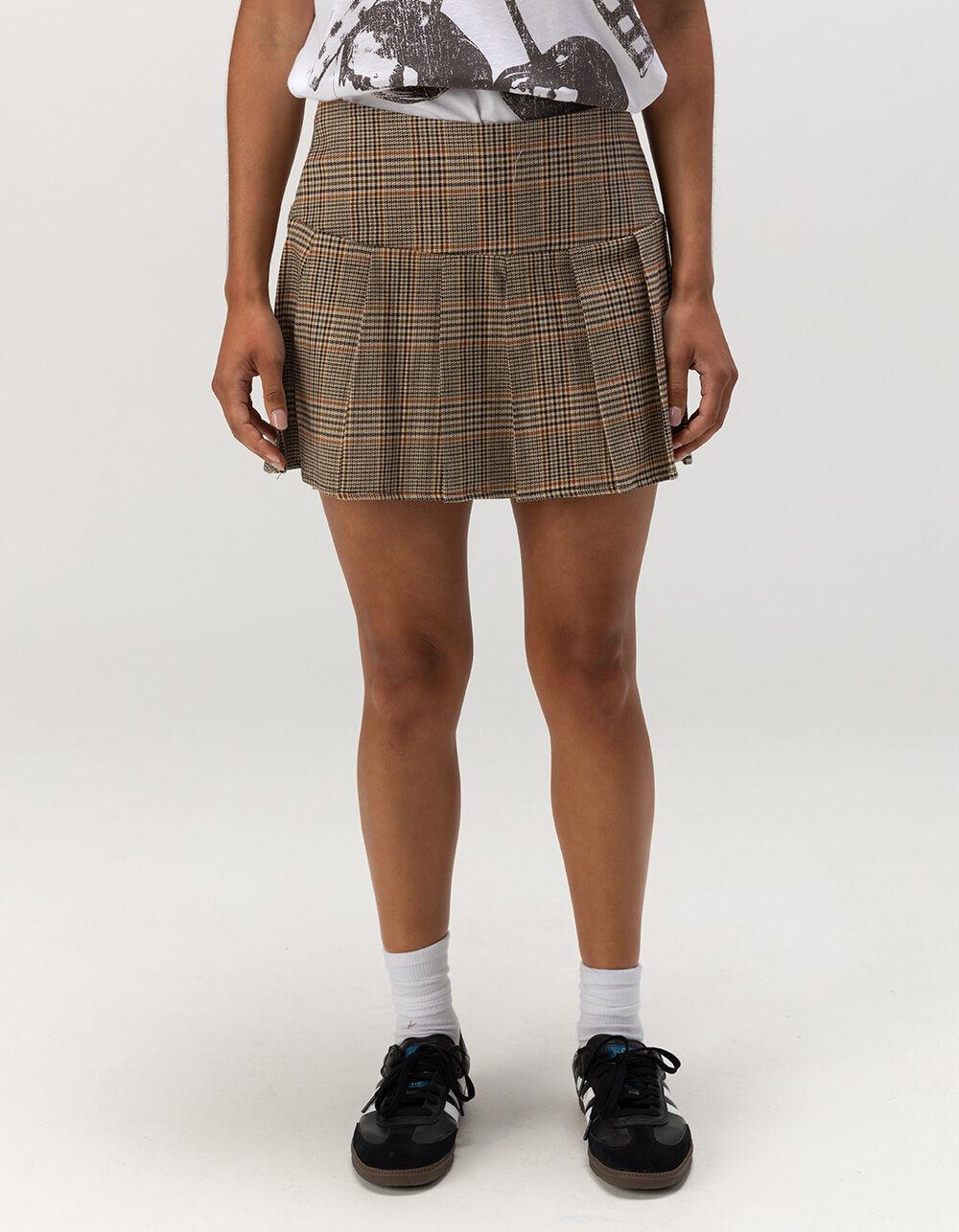 RSQ Womens Mid Rise Plaid Pleated Skirt - BROWN COMBO Product Image