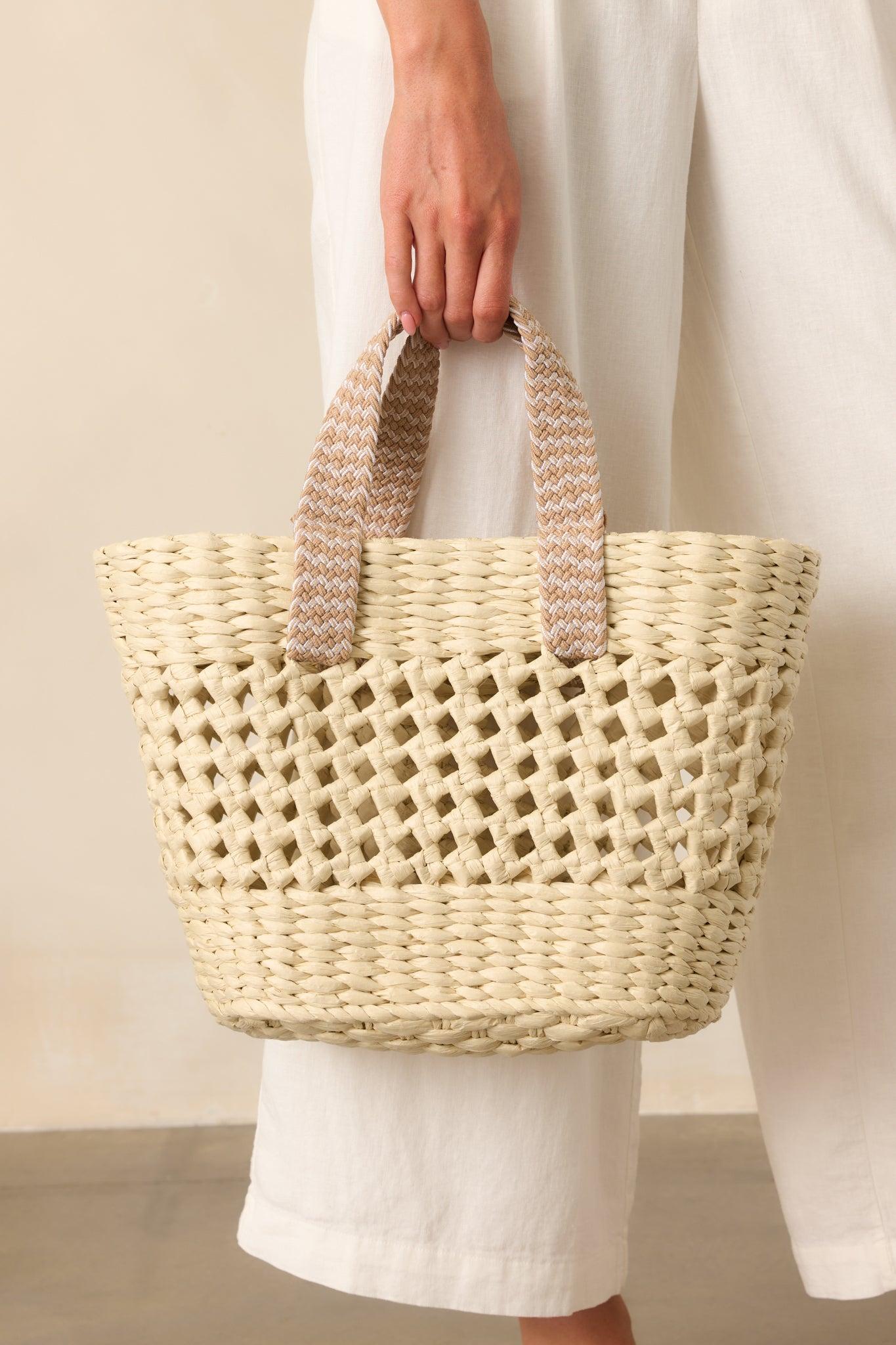No Need To Rush Ivory Raffia Woven Structured Handbag Product Image
