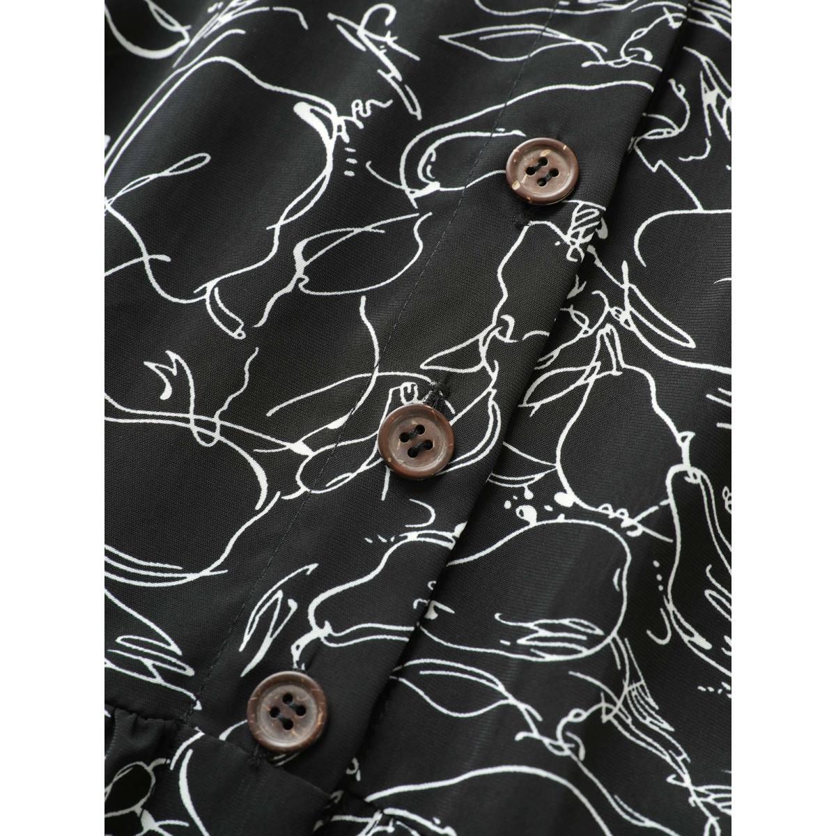 Plus Size Floral Button Through Belted Pocket Dress Black Women At the Office Belted V-neck Short sleeve Curvy Midi Dress BloomChic 30/6X Product Image