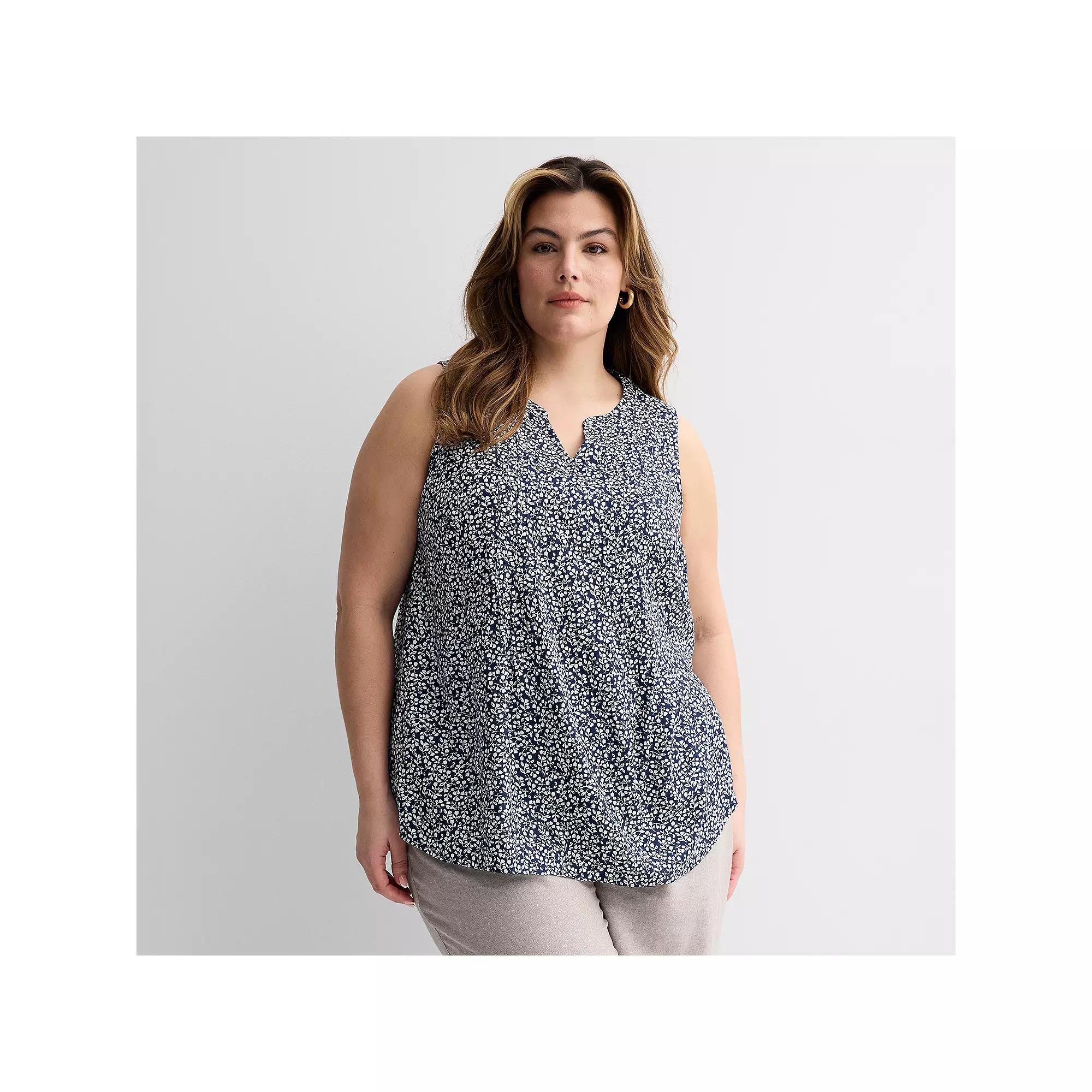 Plus Size Croft & Barrow® Pintuck Sleeveless Shell Top, Women's, Size: 3XL, Blue Tiny Blooms Product Image