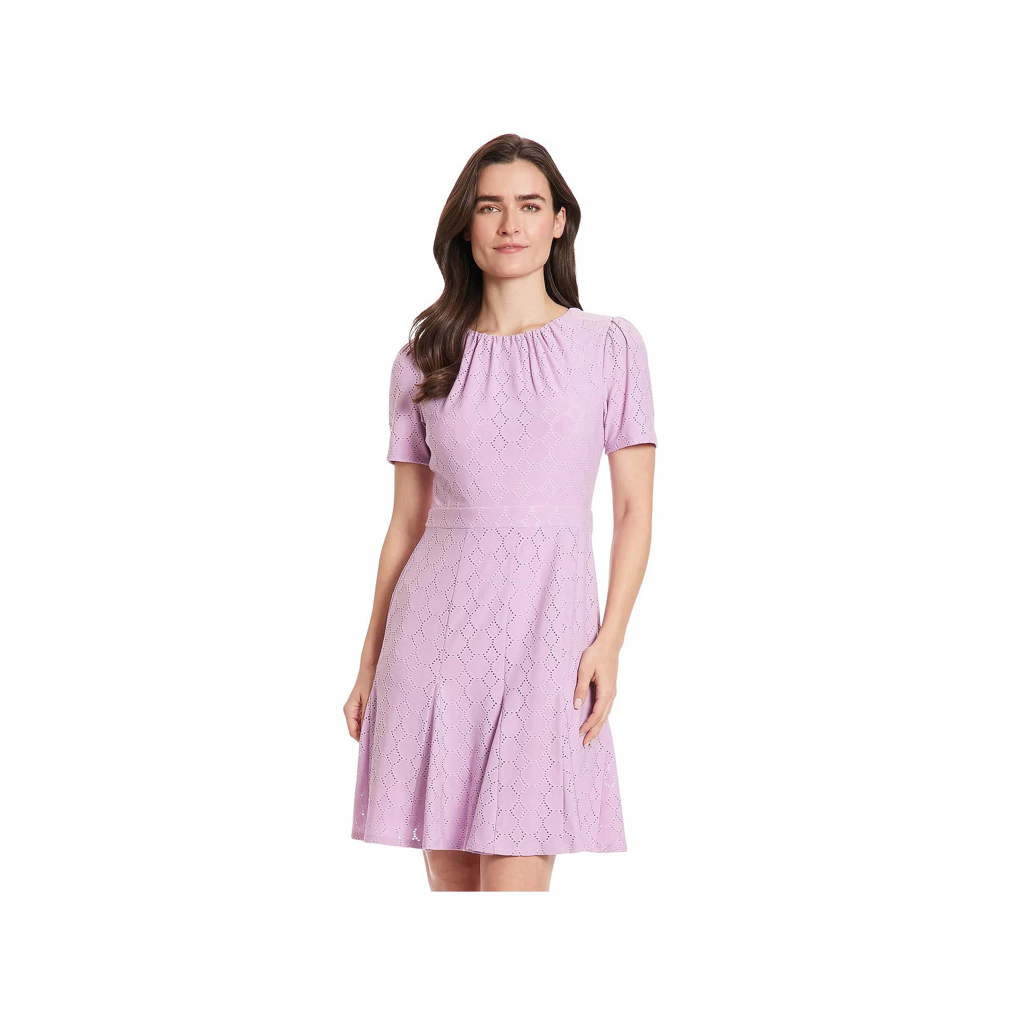 Women's London Times Eyelet Puff Sleeve Godet Mini Dress,  Product Image