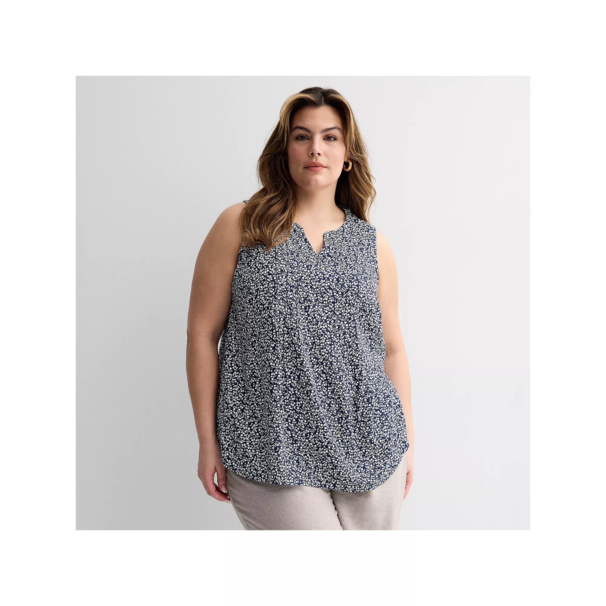 Plus Size Croft & Barrow® Pintuck Sleeveless Shell Top, Women's, Size: 3XL, Blue Tiny Blooms Product Image
