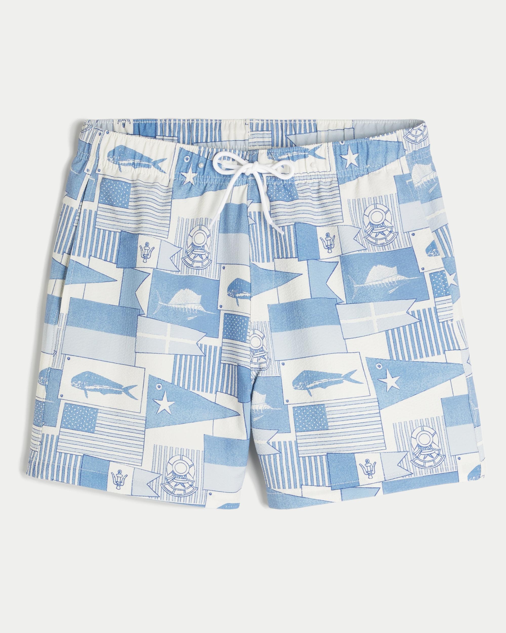 Mid-Thigh Seersucker Volley Swim Trunks Product Image