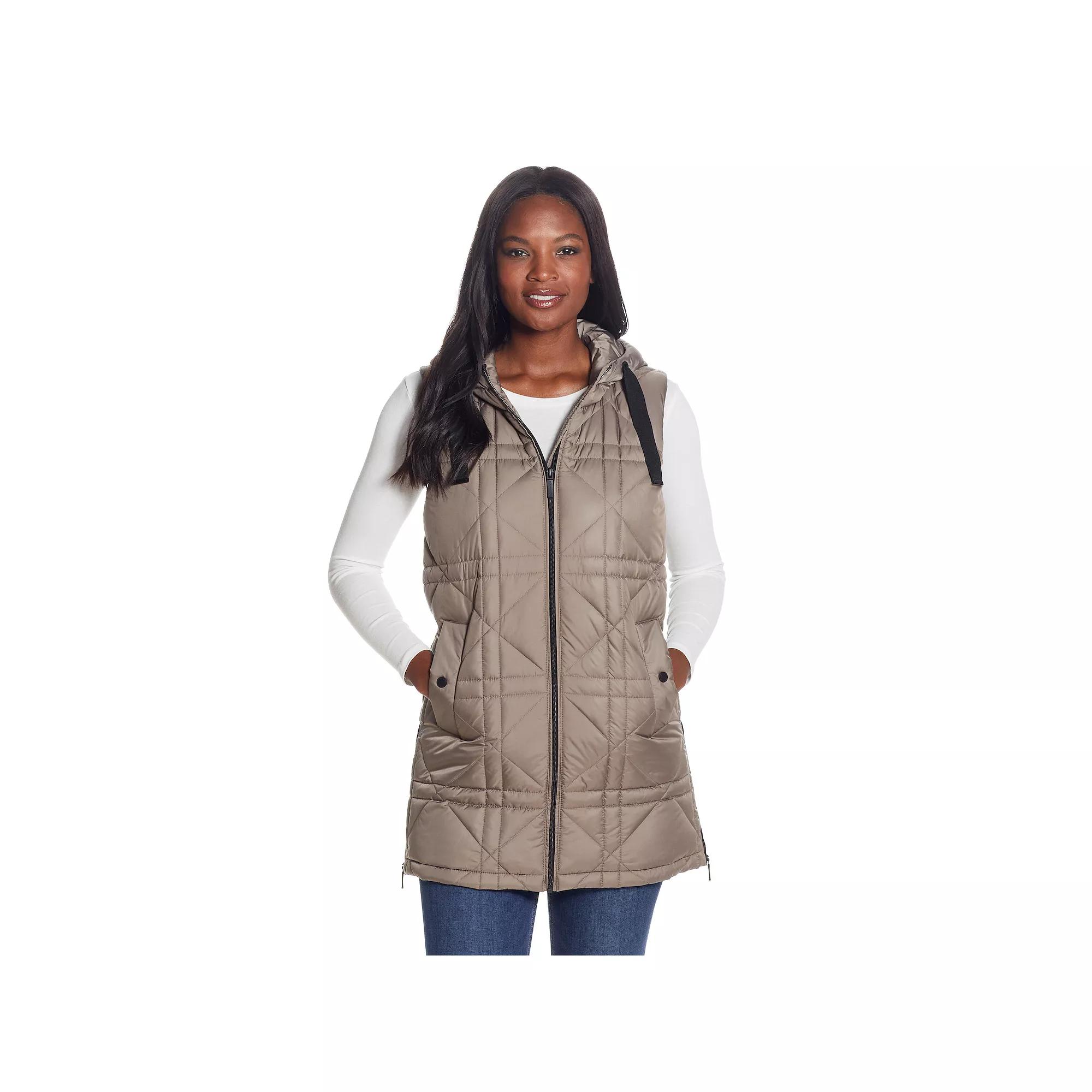 Women's Weathercast Hooded Quilted Long Vest, Size: Medium, Coriander Product Image