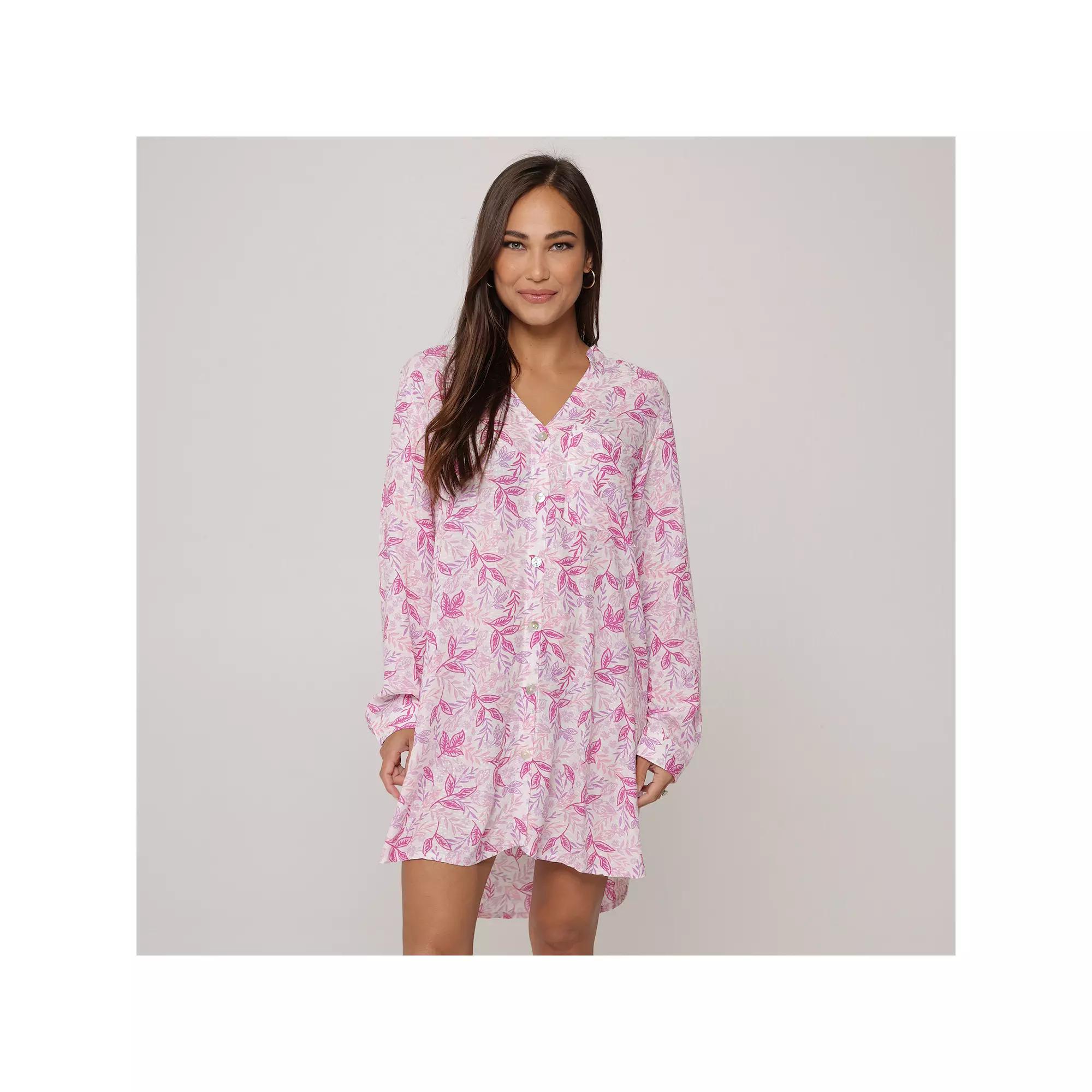 Women's J. Valdi Floral V-Neck Button Down Swim Cover-Up Shirt,  Product Image