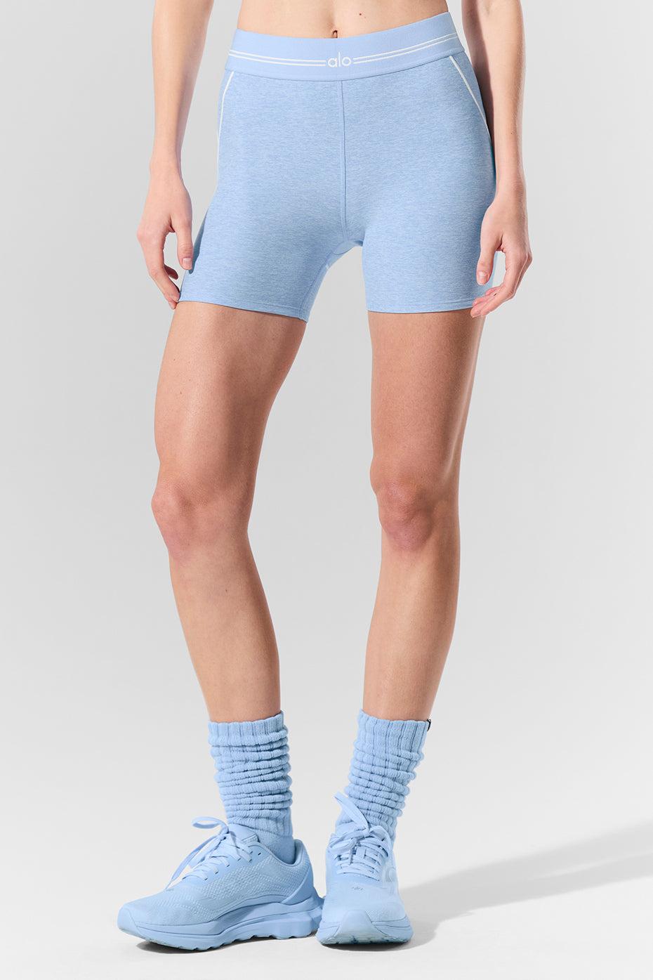 4” Alosoft High-Waist Heart Throb Short - Seashell Blue Heather/White Product Image