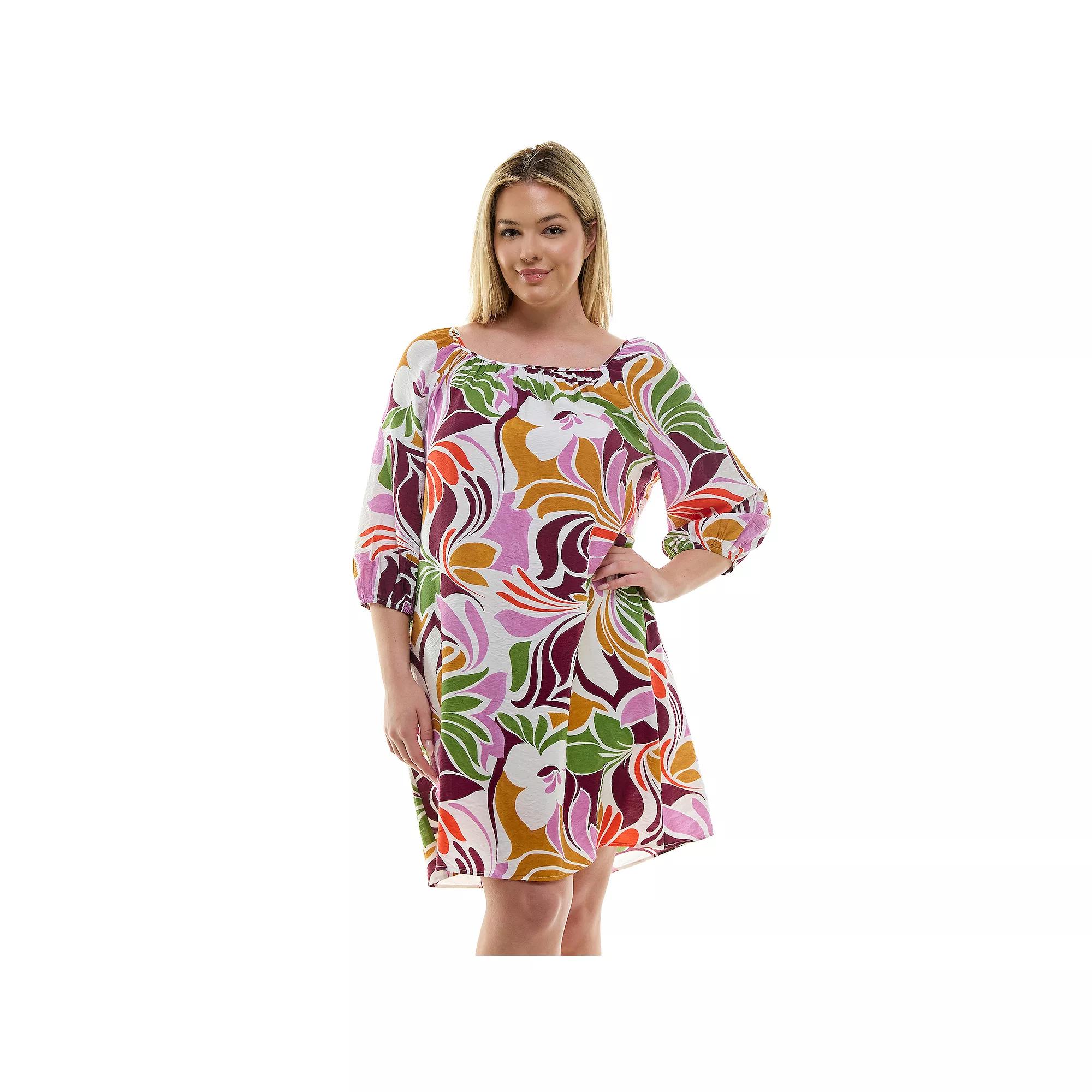 Plus Size Luxology Raglan Sleeve Dress, Women's, Size: 2XL, Ivory Green Gold Product Image