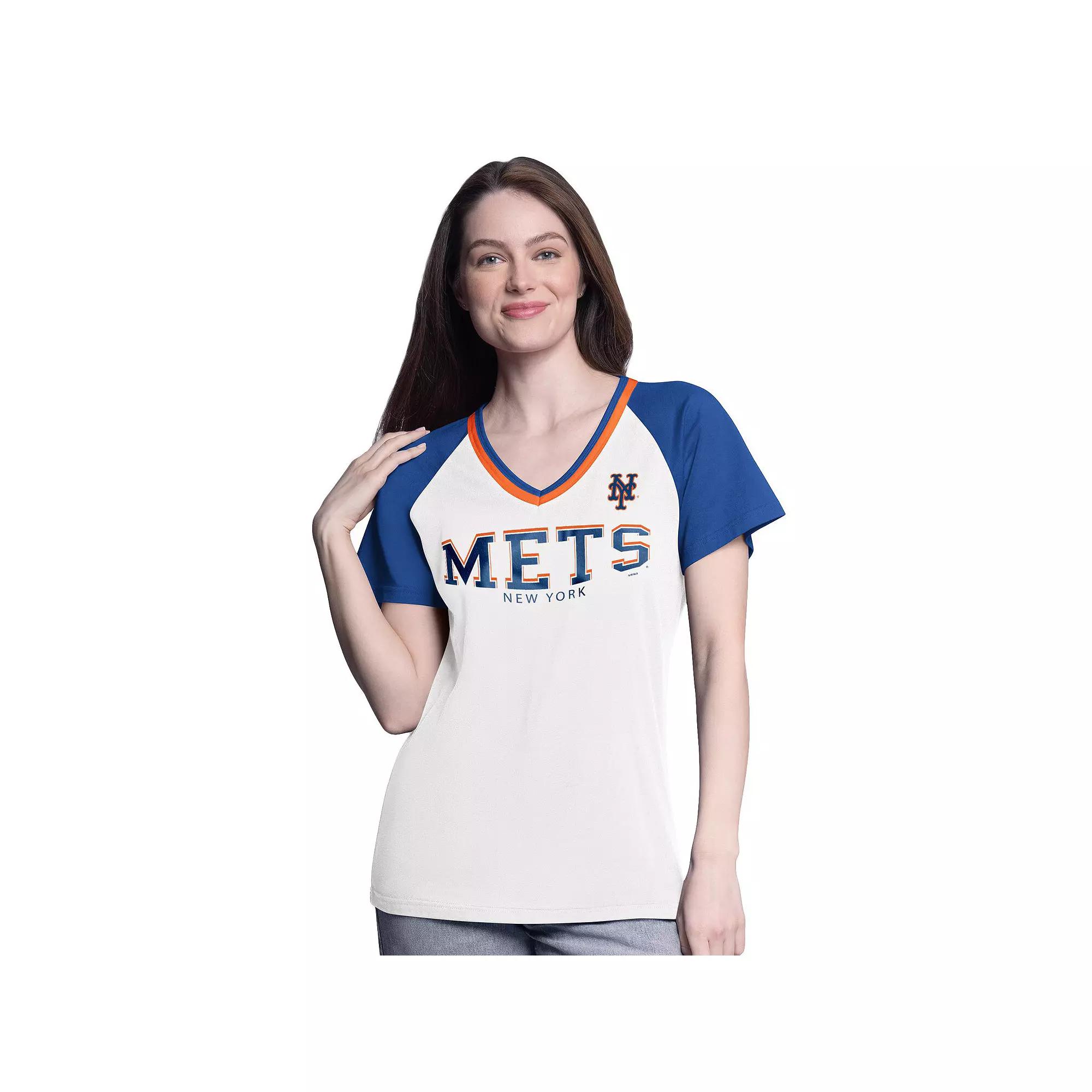 Women's G-III 4Her by Carl Banks  White/Royal New York Mets Ball Park Raglan V-Neck T-Shirt, Size: XXL Product Image