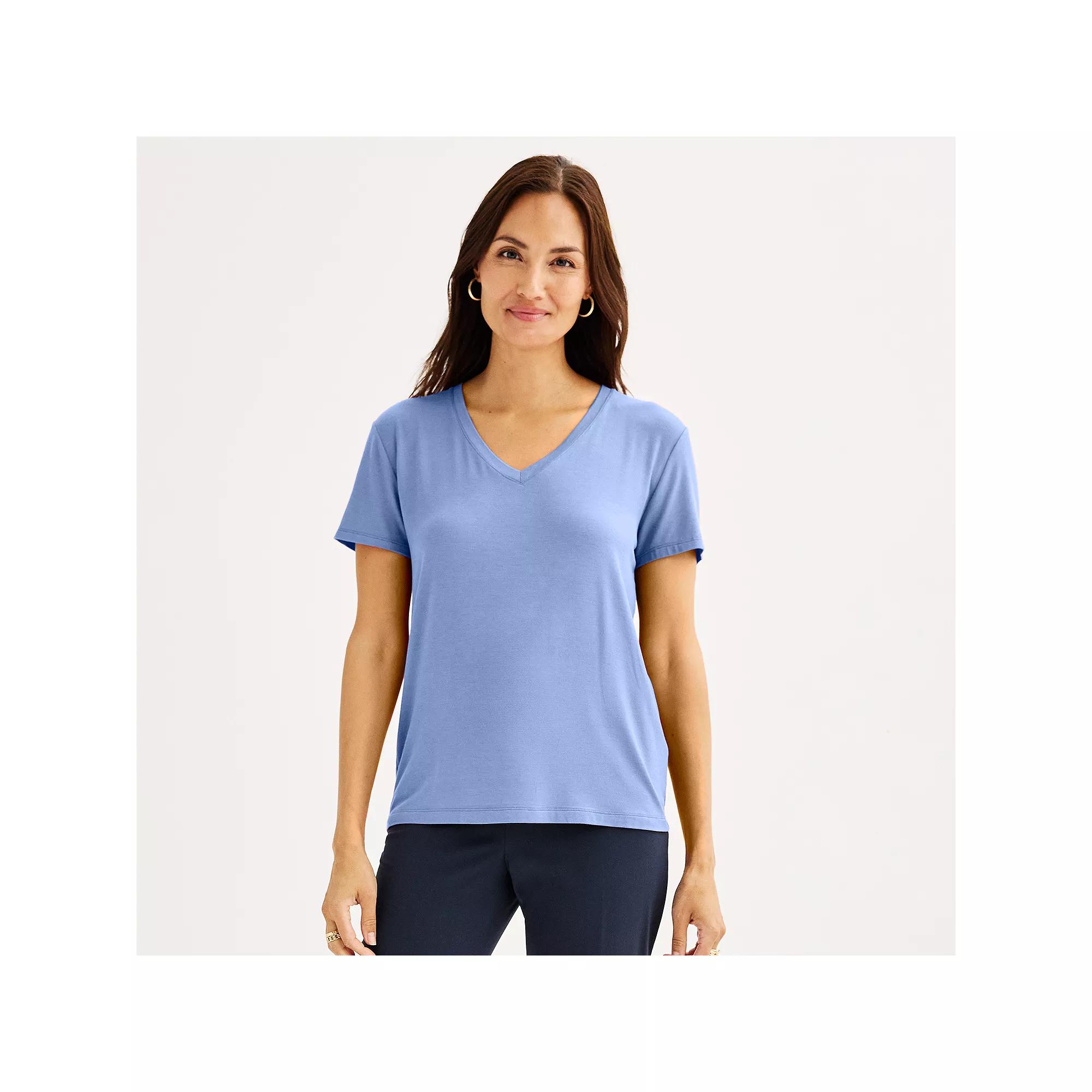 Women's Nine West Essential V-Neck T-Shirt, Size: Small, Moroccan Blue Product Image