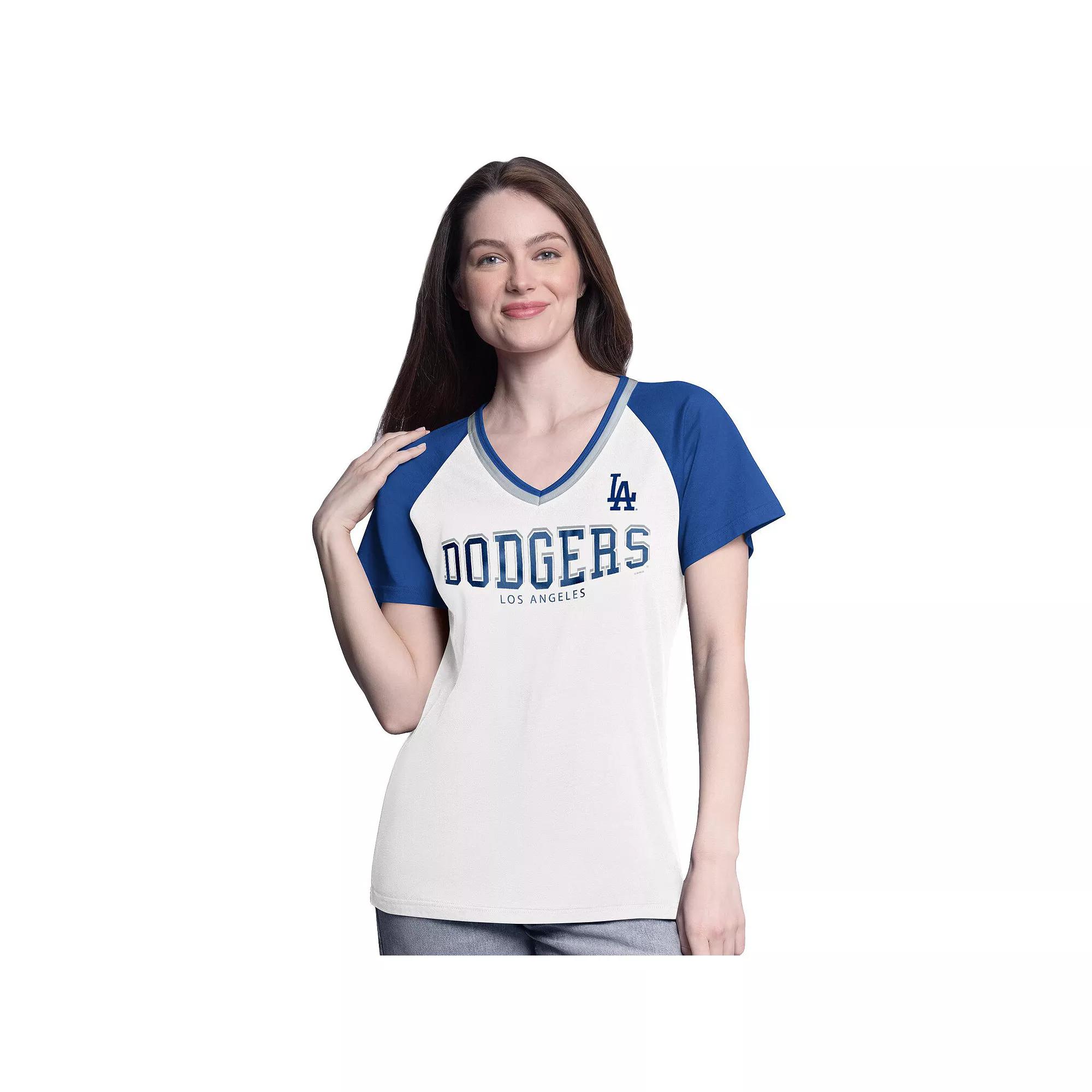 Women's G-III 4Her by Carl Banks White/Royal Los Angeles Dodgers Ball Park Raglan V-Neck T-Shirt,  Product Image