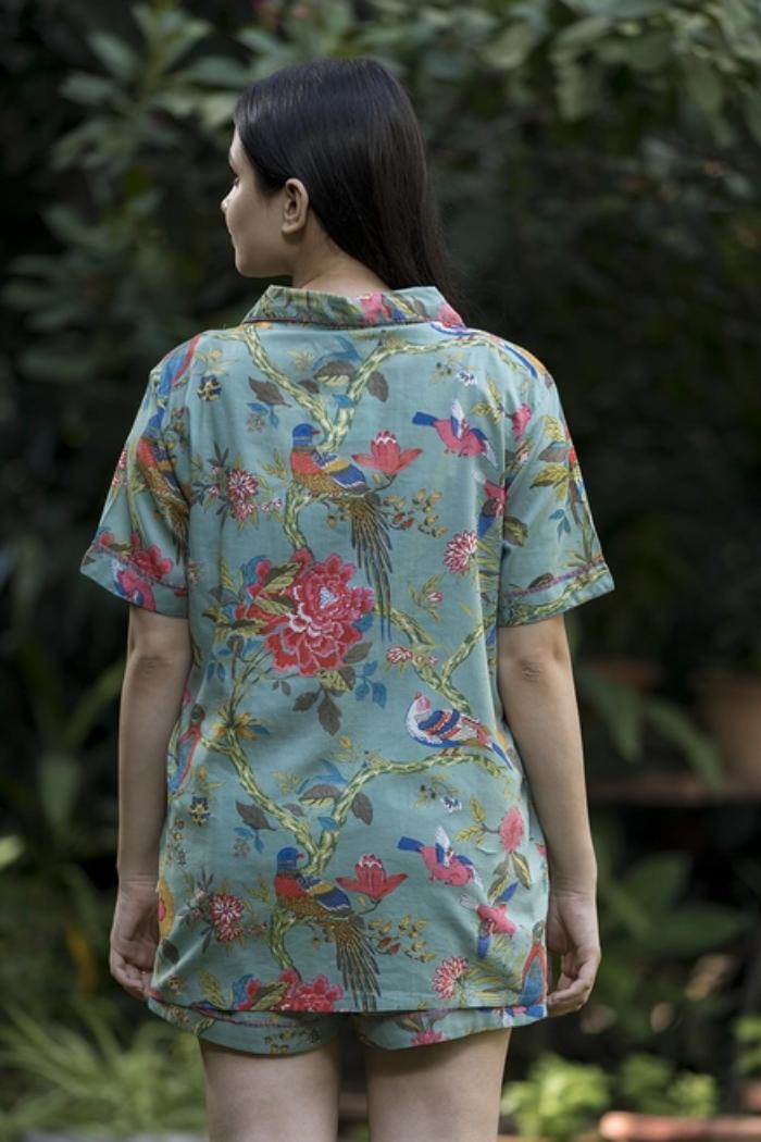 Bird Teal Shorts & Top Pj Set Product Image