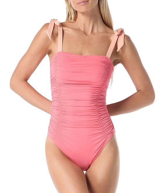 kate spade new york Side Shirred Over the Shoulder Bow Tie One Piece Swimsuit Product Image