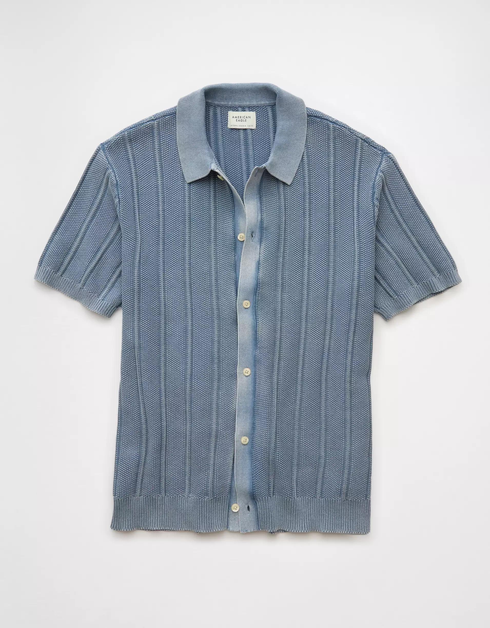 AE Weekend Washed Button-Up Sweater Polo Shirt Product Image