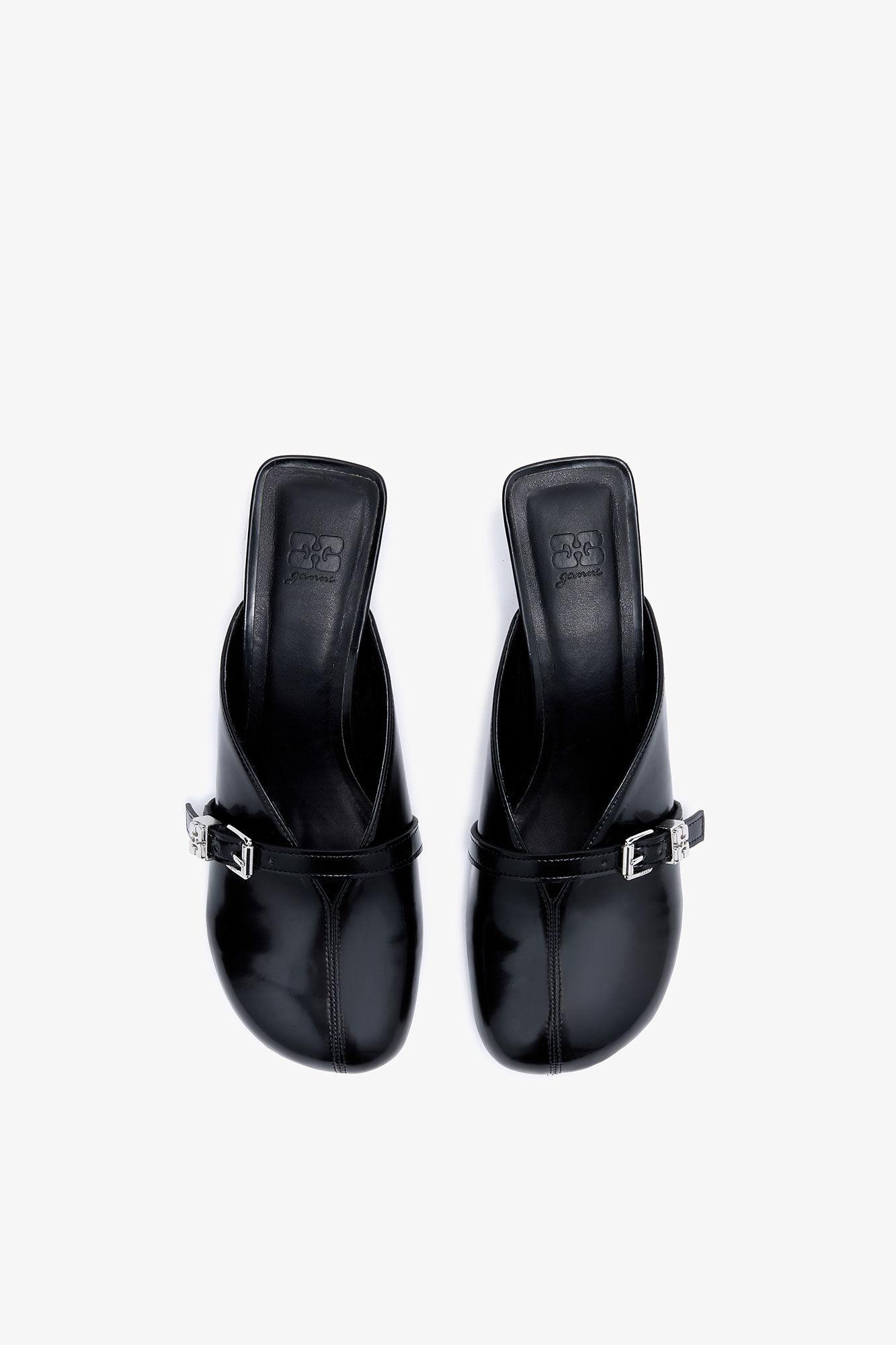 Sue Heeled Mules in Black Oleatex Product Image