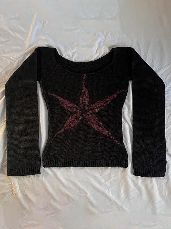 Jacquard Crew Neck Long Sleeve Knits Product Image