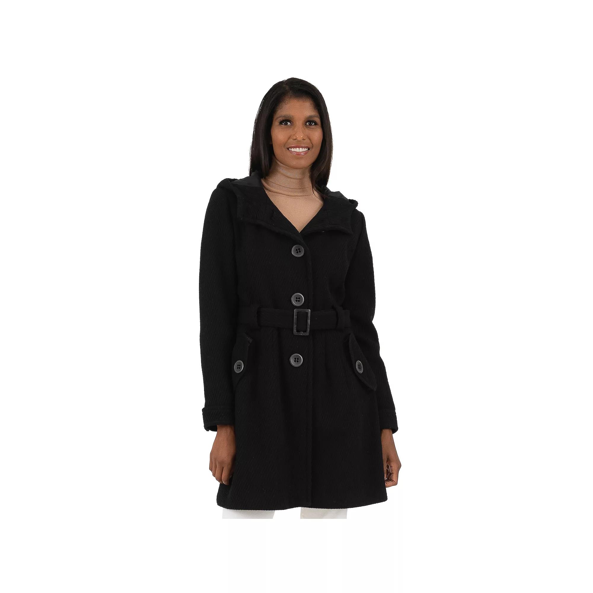 Women's Fleet Street Hooded Textured Wool-Blend Coat,  Product Image