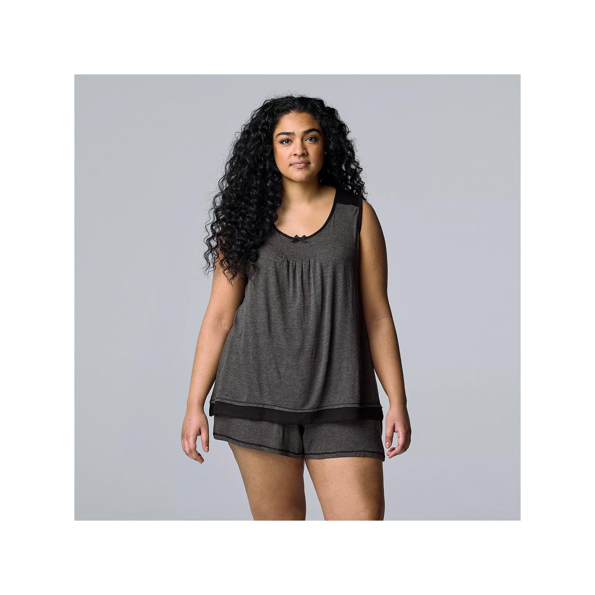 Plus Size Simply Vera Vera Wang Basic Luxury Pajama Tank Top & Pajama Boxers Set, Women's, Size: 1XL, Grey Coal Product Image