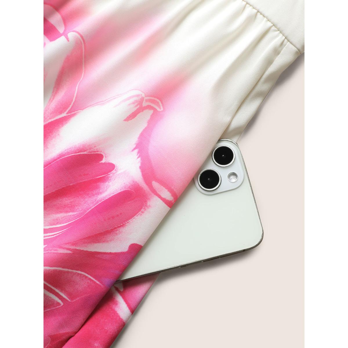 Plus Size Pink Lilies Print Gathered Cami Midi Dress Ivory Women Elegant Gathered Non Sleeveless Curvy BloomChic 30/6X Product Image