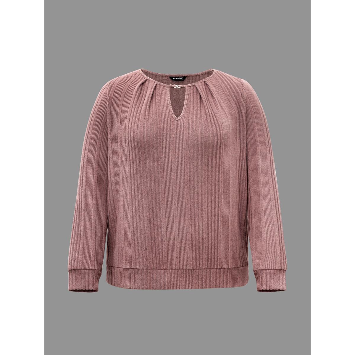 Plus Size Textured Keyhole Metal Detail Pleated Sweatshirt Women Rouge Casual Texture Notched collar Everyday Sweatshirts BloomChic 30/6X Product Image