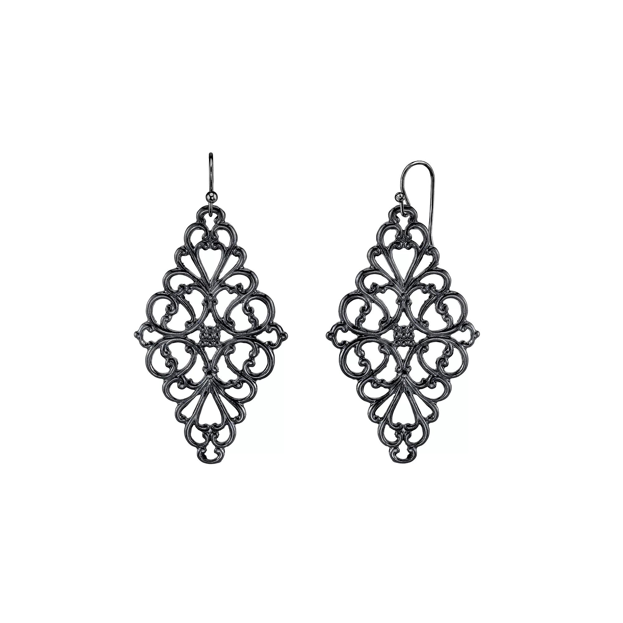 1928 Filigree Kite Drop Earrings, Women's, Black Product Image