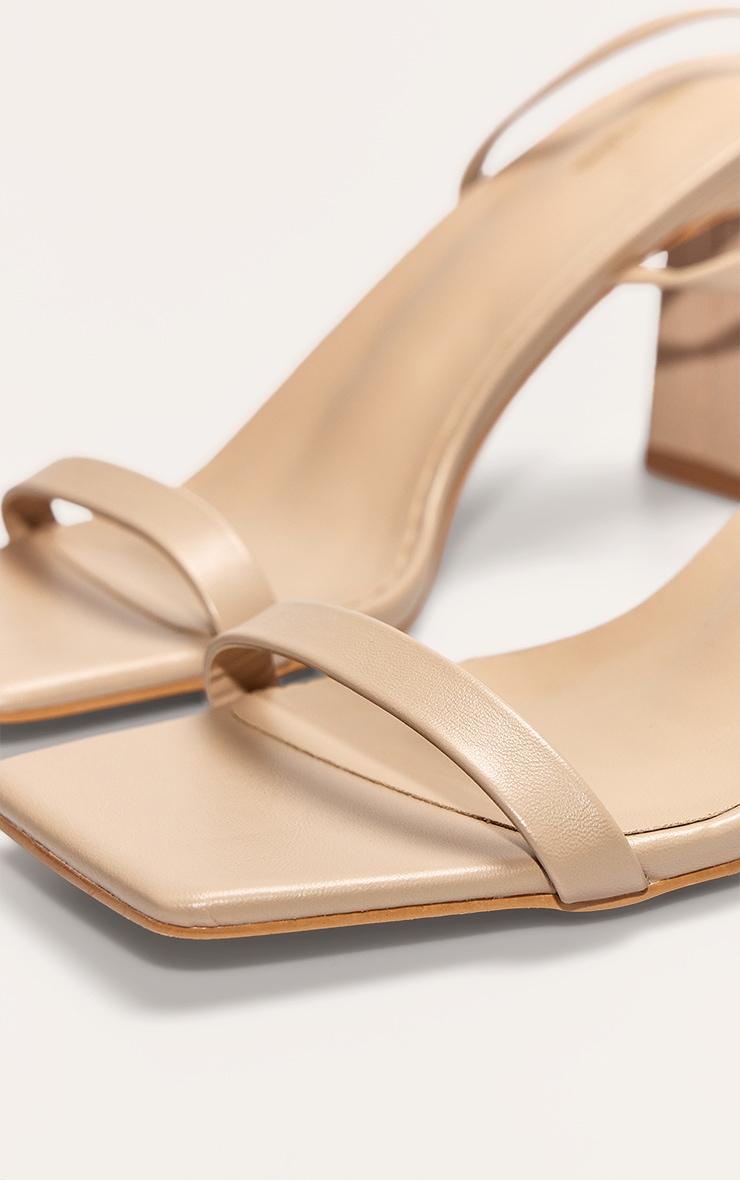 Nude PU Pu Square Toe Barely There Block High Heel Sandals Product Image