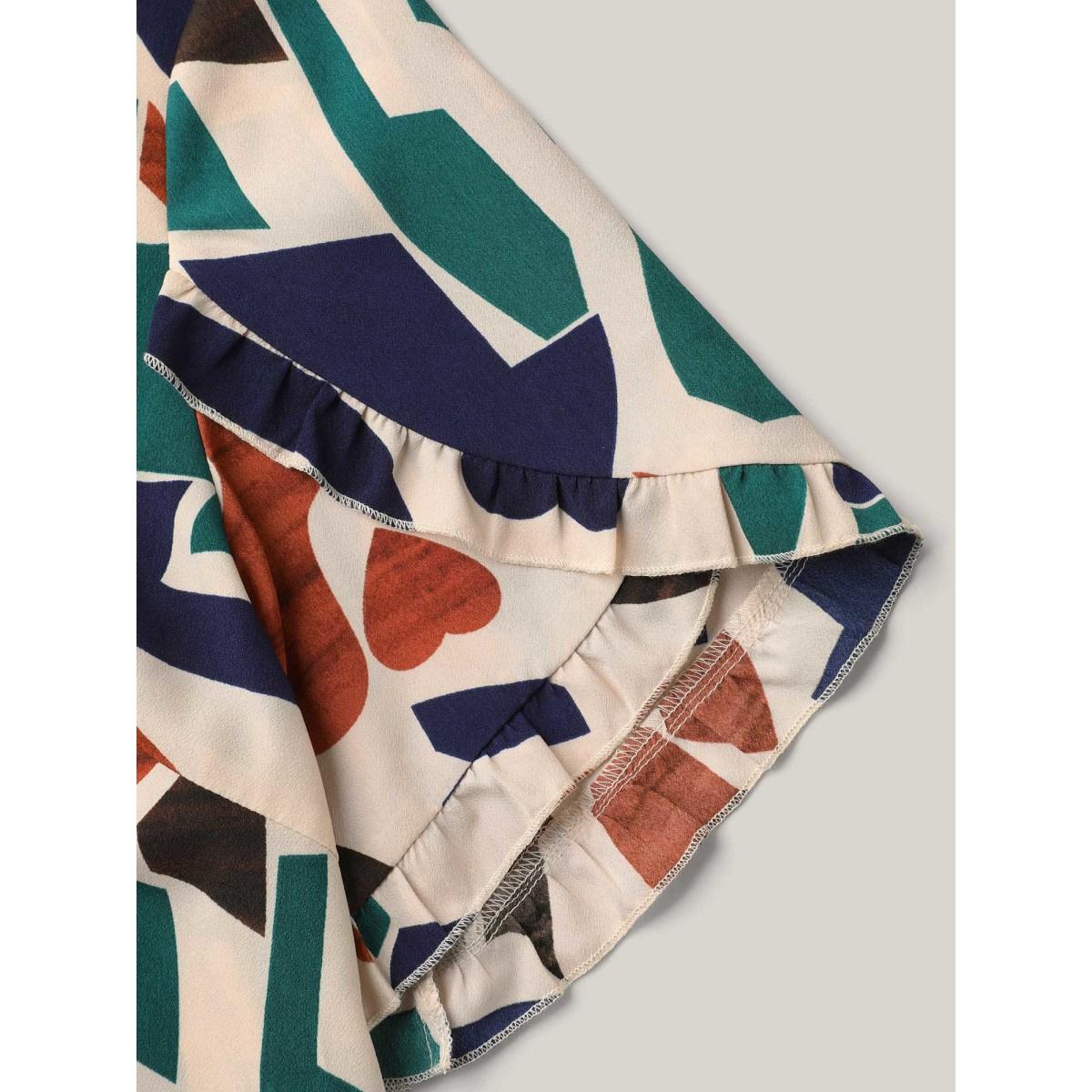 Plus Size Apricot Abstract Print Round Neck Half Sleeve Shirt Women Resort Short sleeve Round Neck Vacation Blouses BloomChic 28/5X Product Image