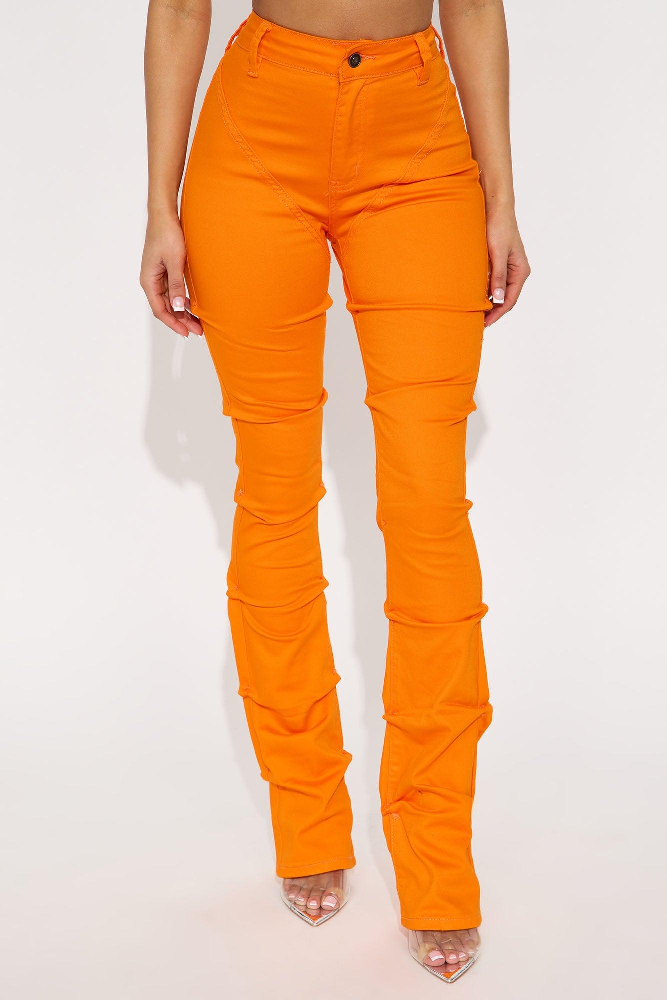 See Me High Rise Stacked Straight Leg Jeans - Orange Product Image