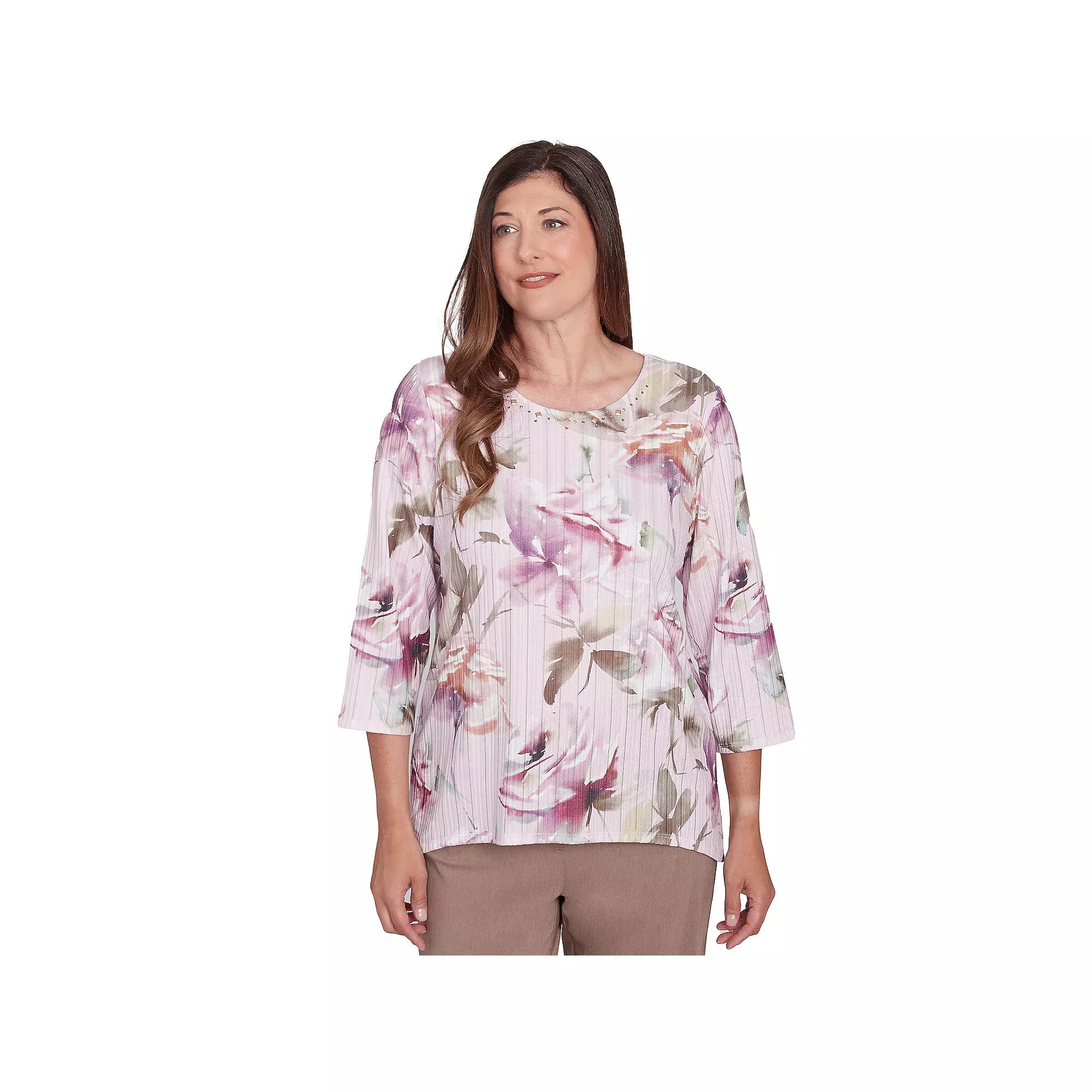 Women's Alfred Dunner Romantic Florals Textured Top, Size: Small, Pink Product Image