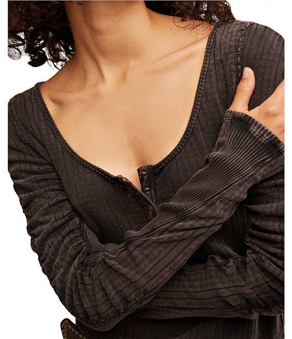 Free People Hope Henley Scoop Neck Long Sleeve Knit Top Product Image