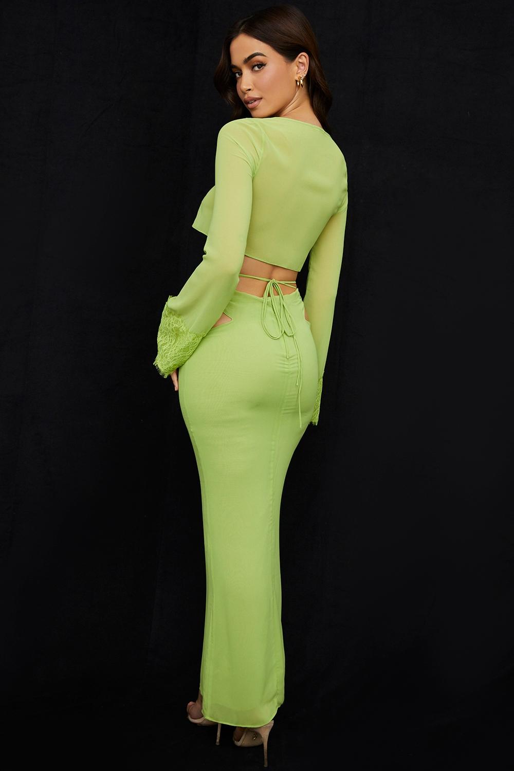 Tara  lime green georgette cropped top Product Image