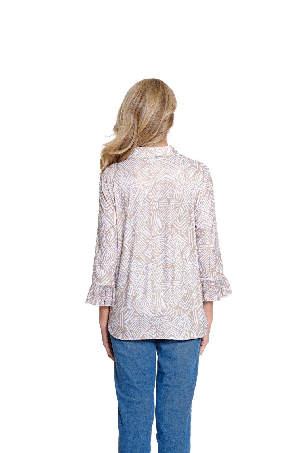 Printed Mixed Media Pleated Flounce Sleeve Top Product Image
